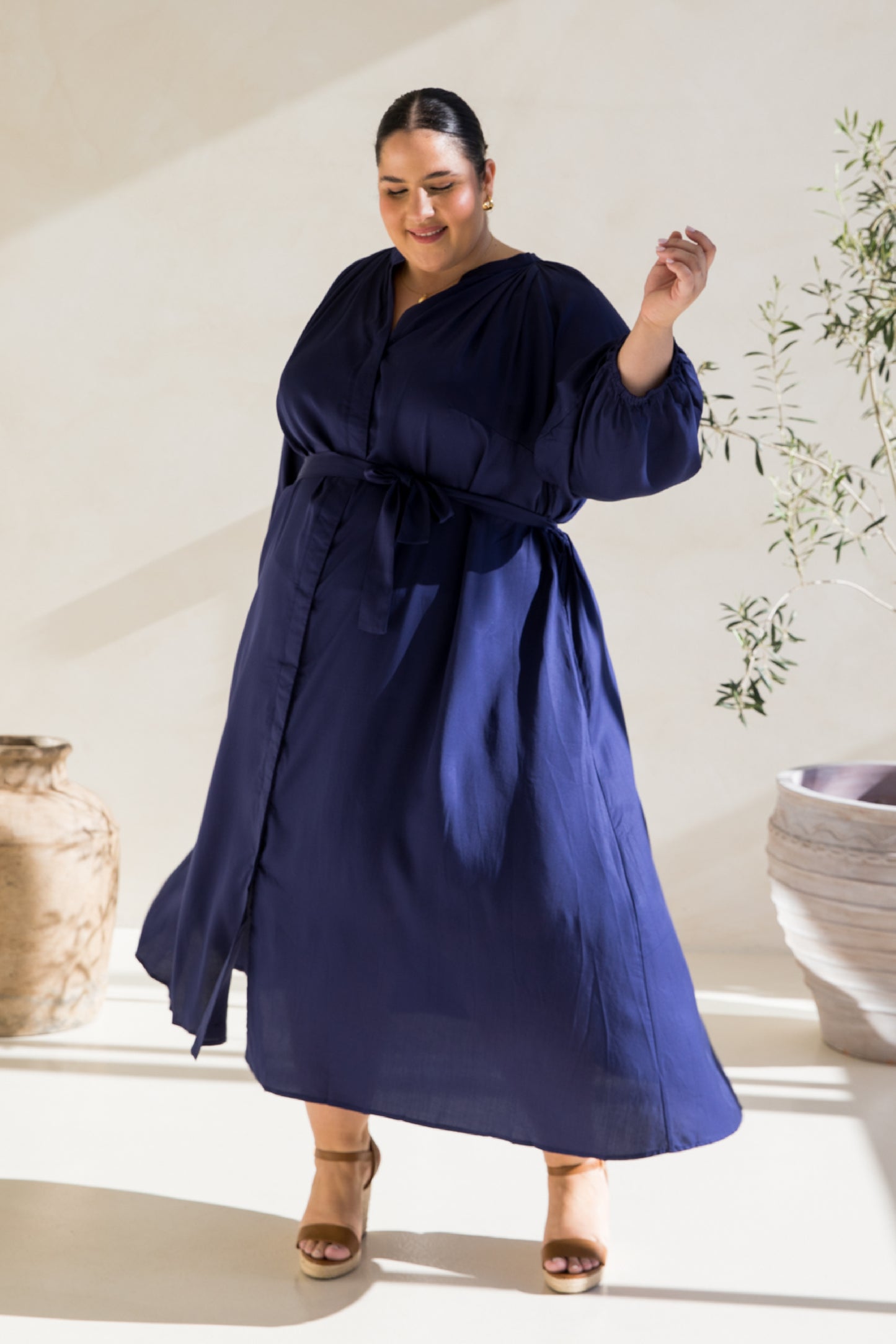 Athena Dress in Navy Tencel