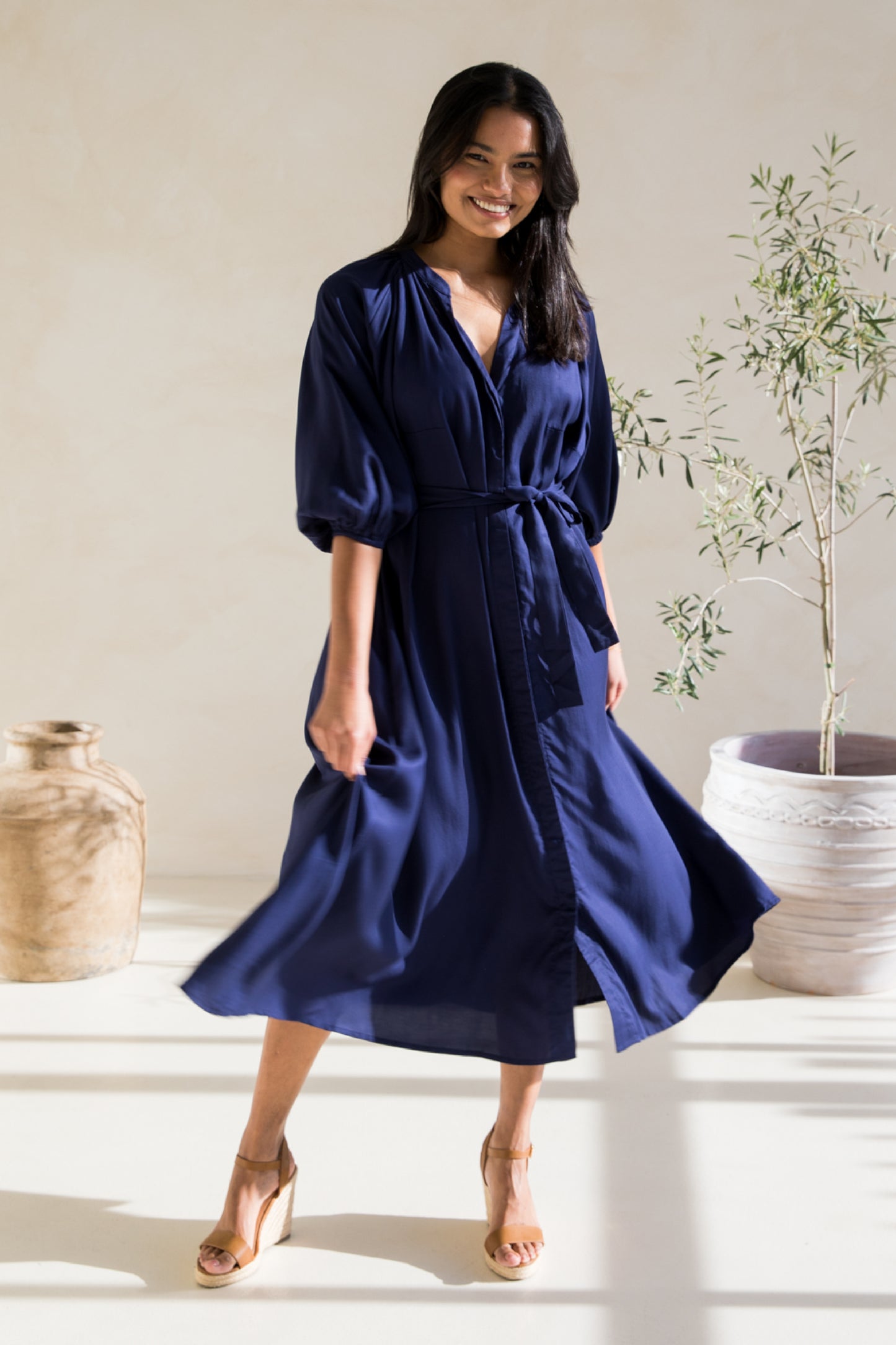 Athena Dress in Navy Tencel