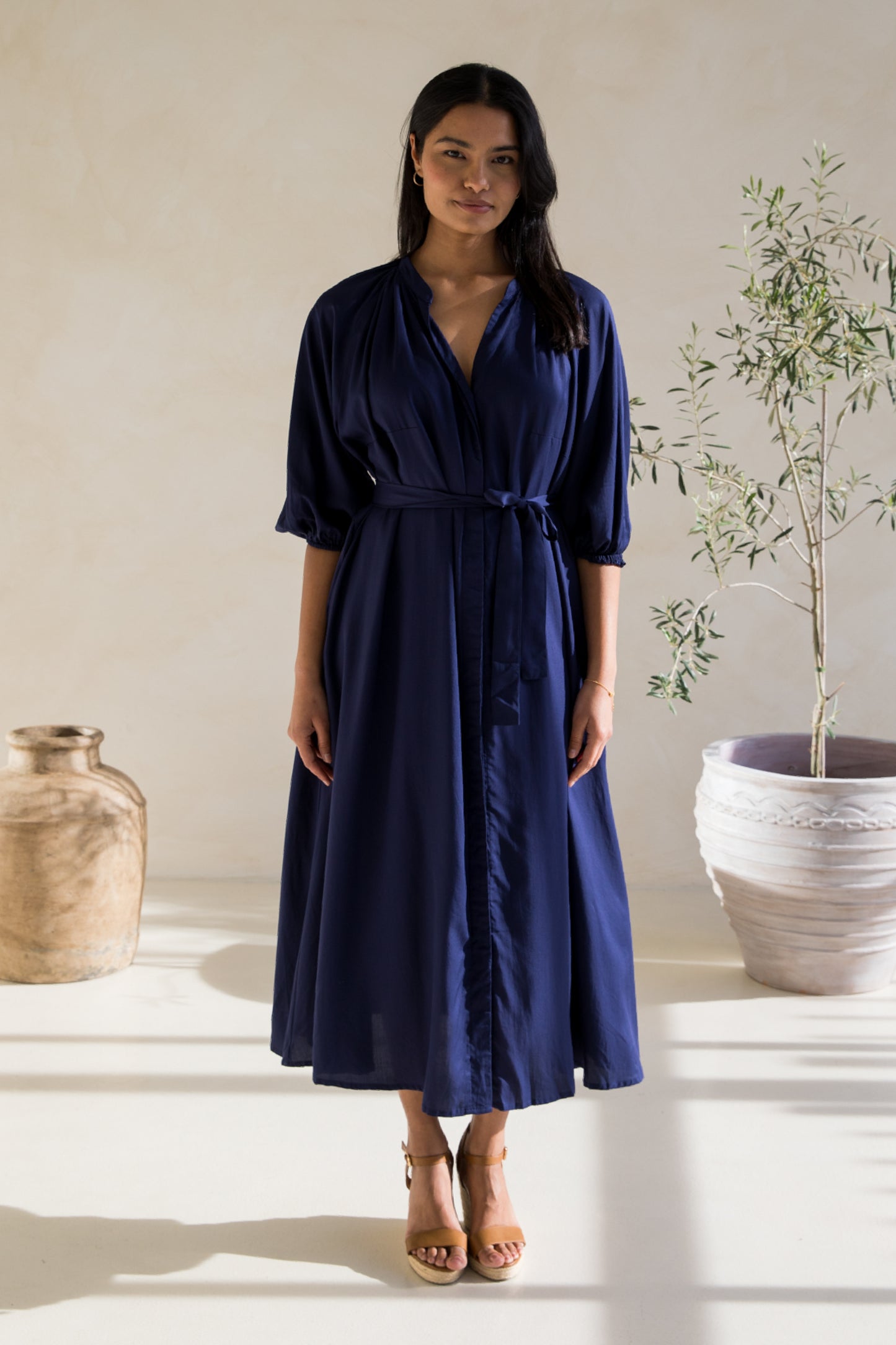 Athena Dress | Navy Tencel