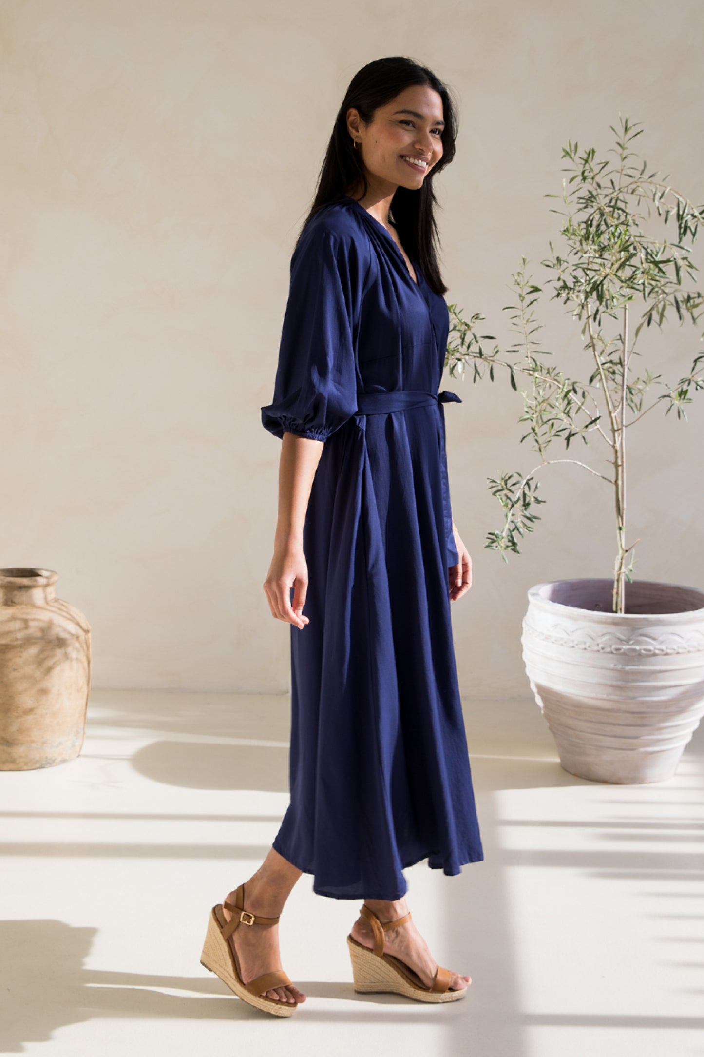 Athena Dress in Navy Tencel