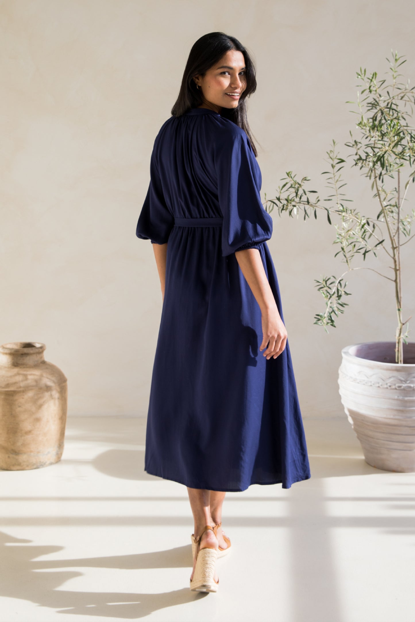 Athena Dress in Navy Tencel