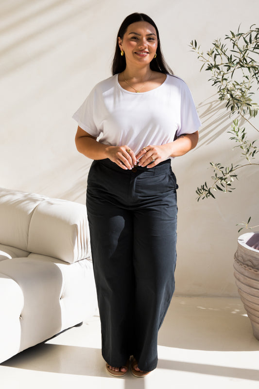 Audrey Wide Leg Pant in Mid Charcoal