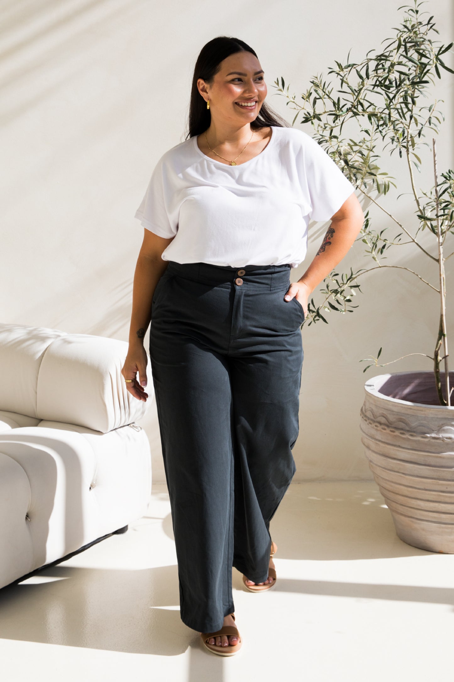 Audrey Wide Leg Pant | Mid Charcoal