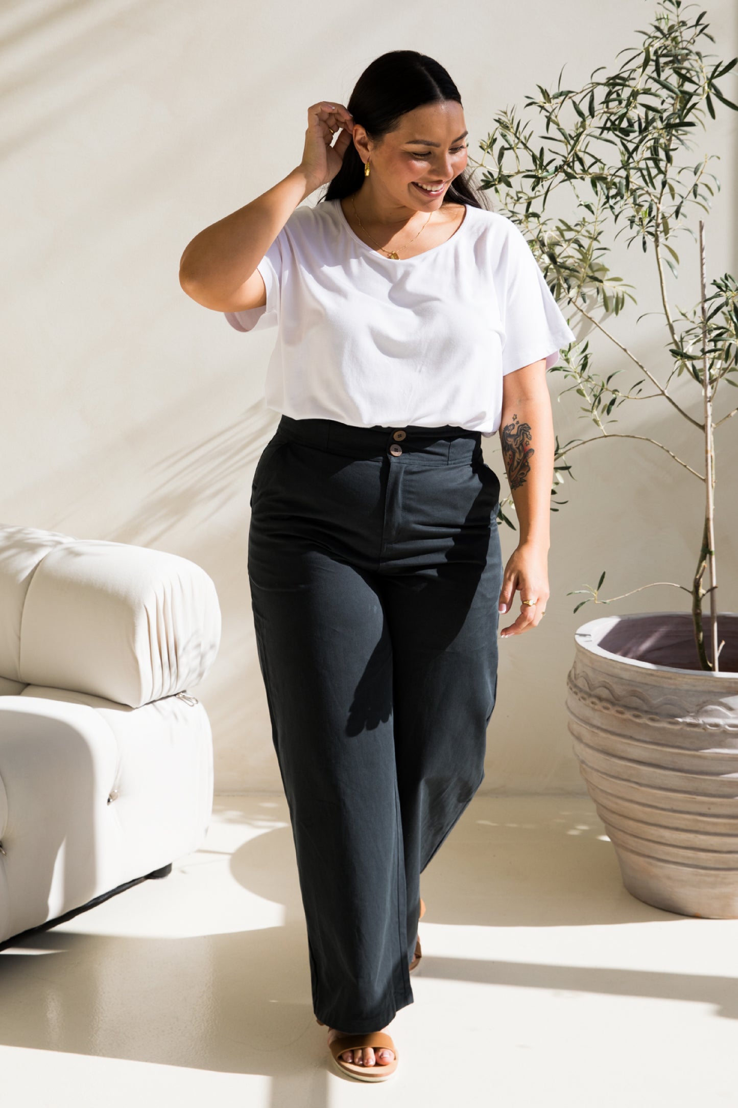 Audrey Wide Leg Pant | Mid Charcoal