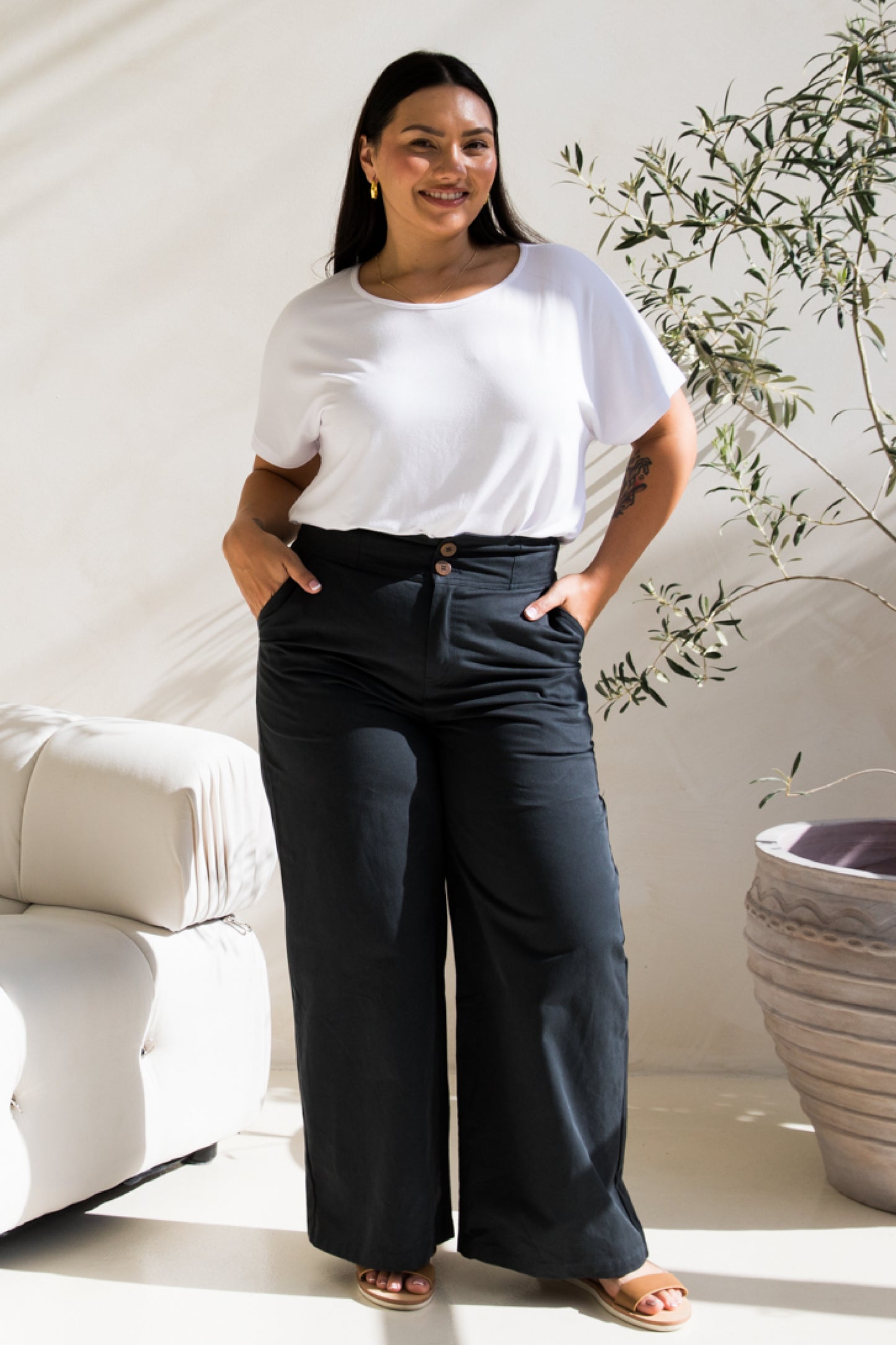 Audrey Wide Leg Pant | Mid Charcoal