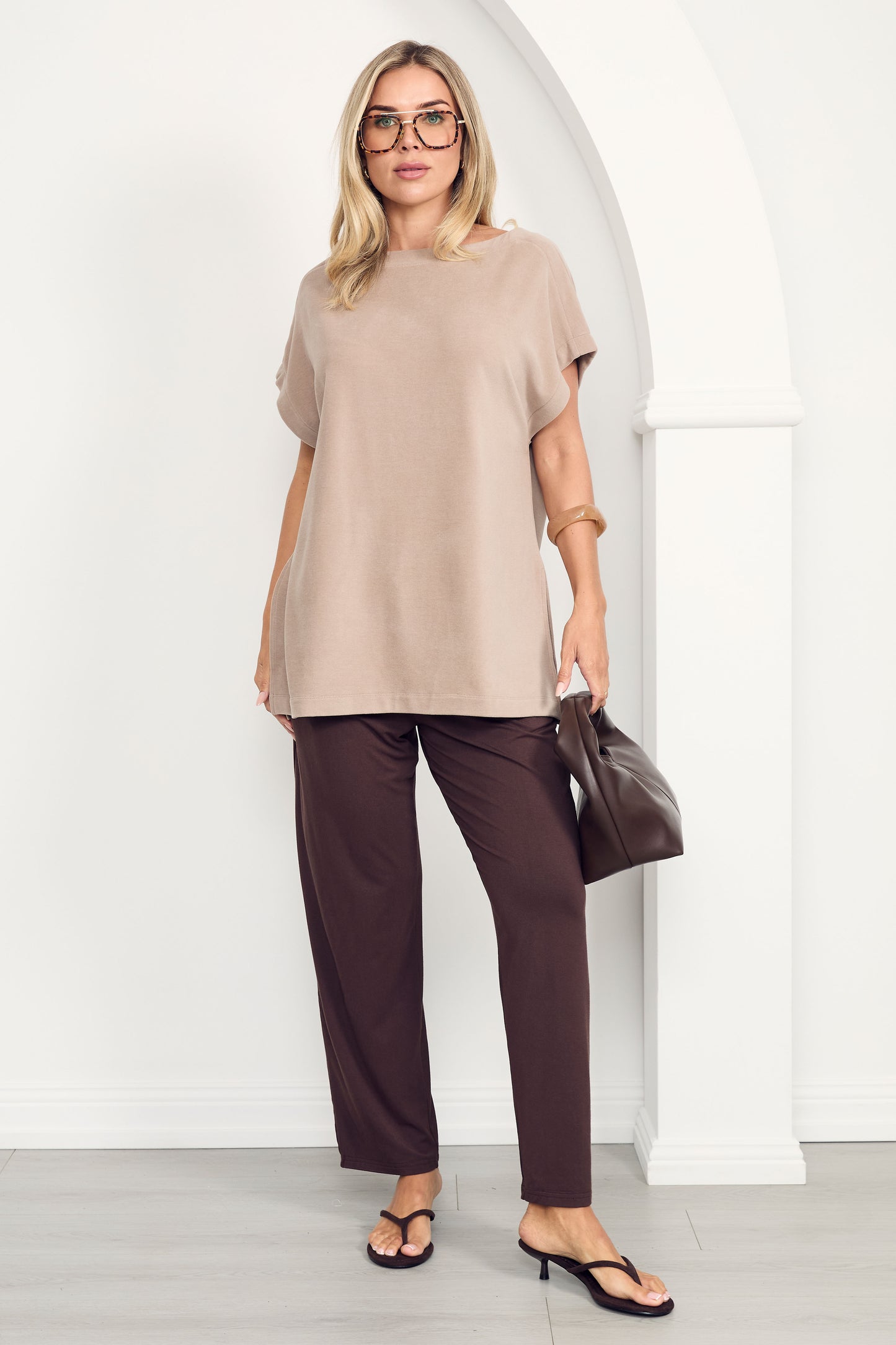 BRIDGET Knit Long Sleeve Classic/Longline Top | Taupe