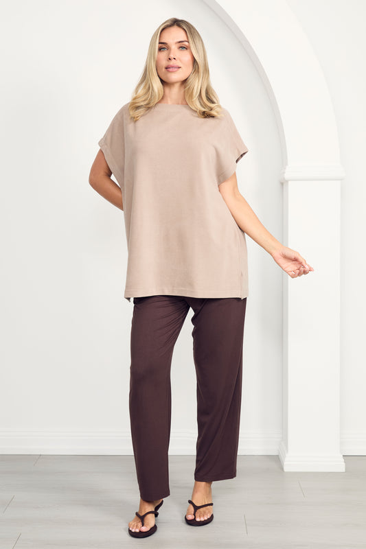 BRIDGET Knit Long Sleeve Classic/Longline Top | Taupe