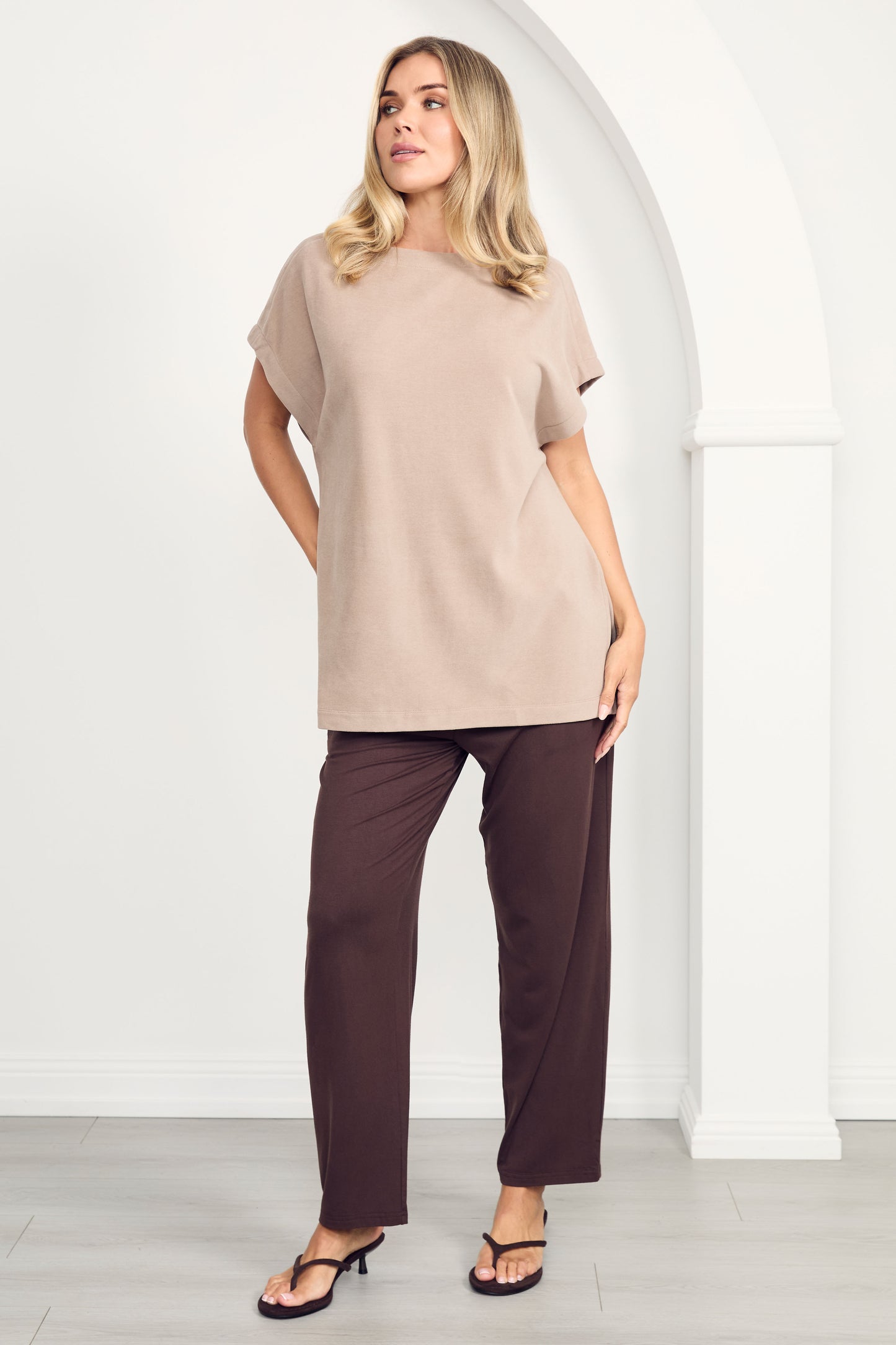 BRIDGET Knit Long Sleeve Classic/Longline Top | Taupe