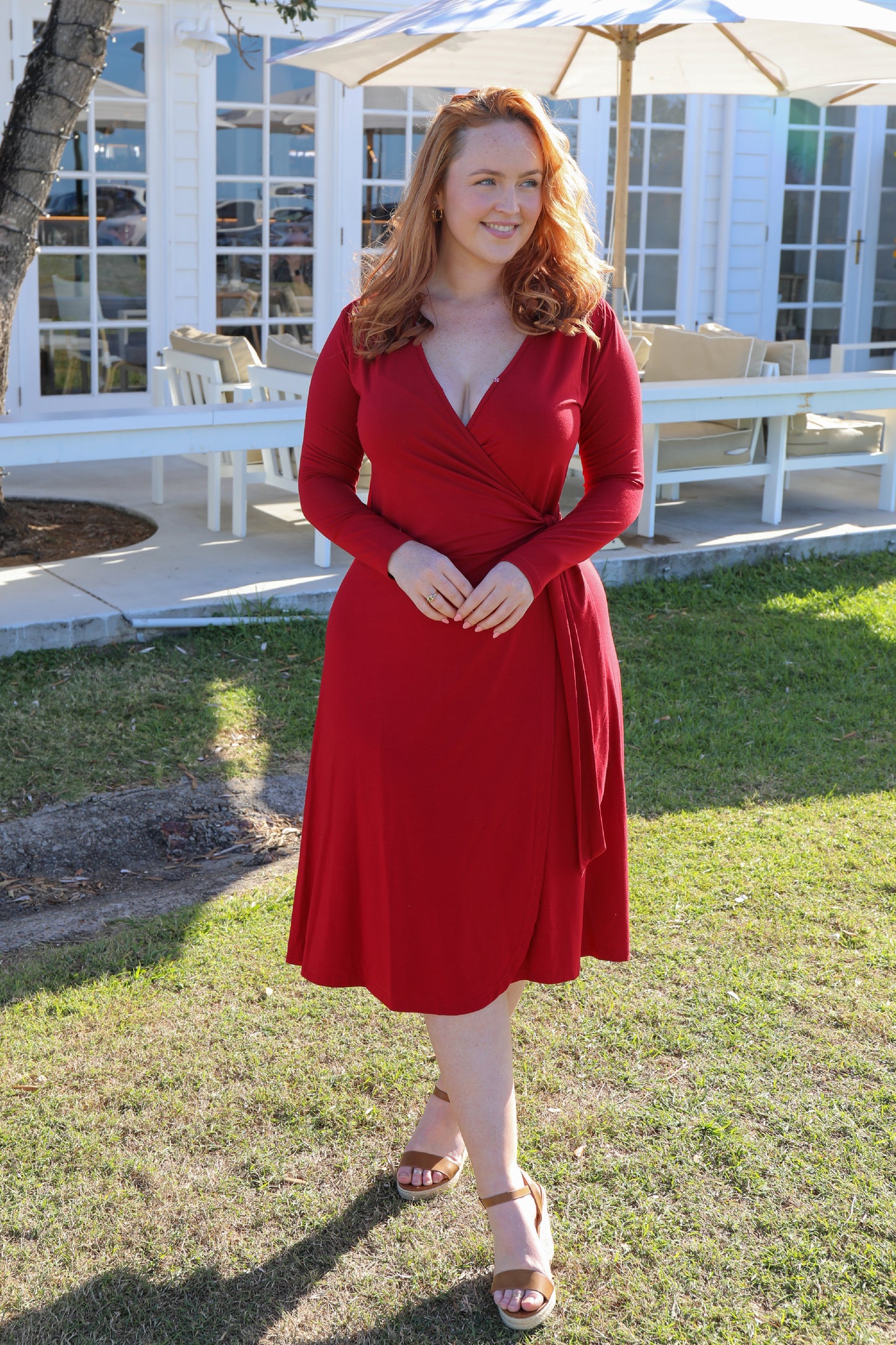 Plus-Sized Red Wrap Dresses | PQ Collection | Bamboo Wrap Dress Shiraz