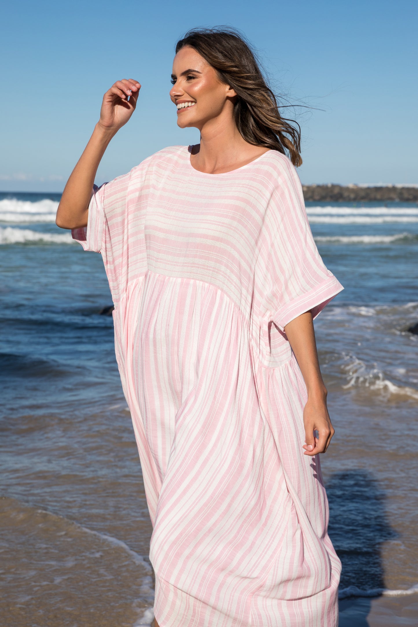 Beachy Dress in Light Pink Stripe