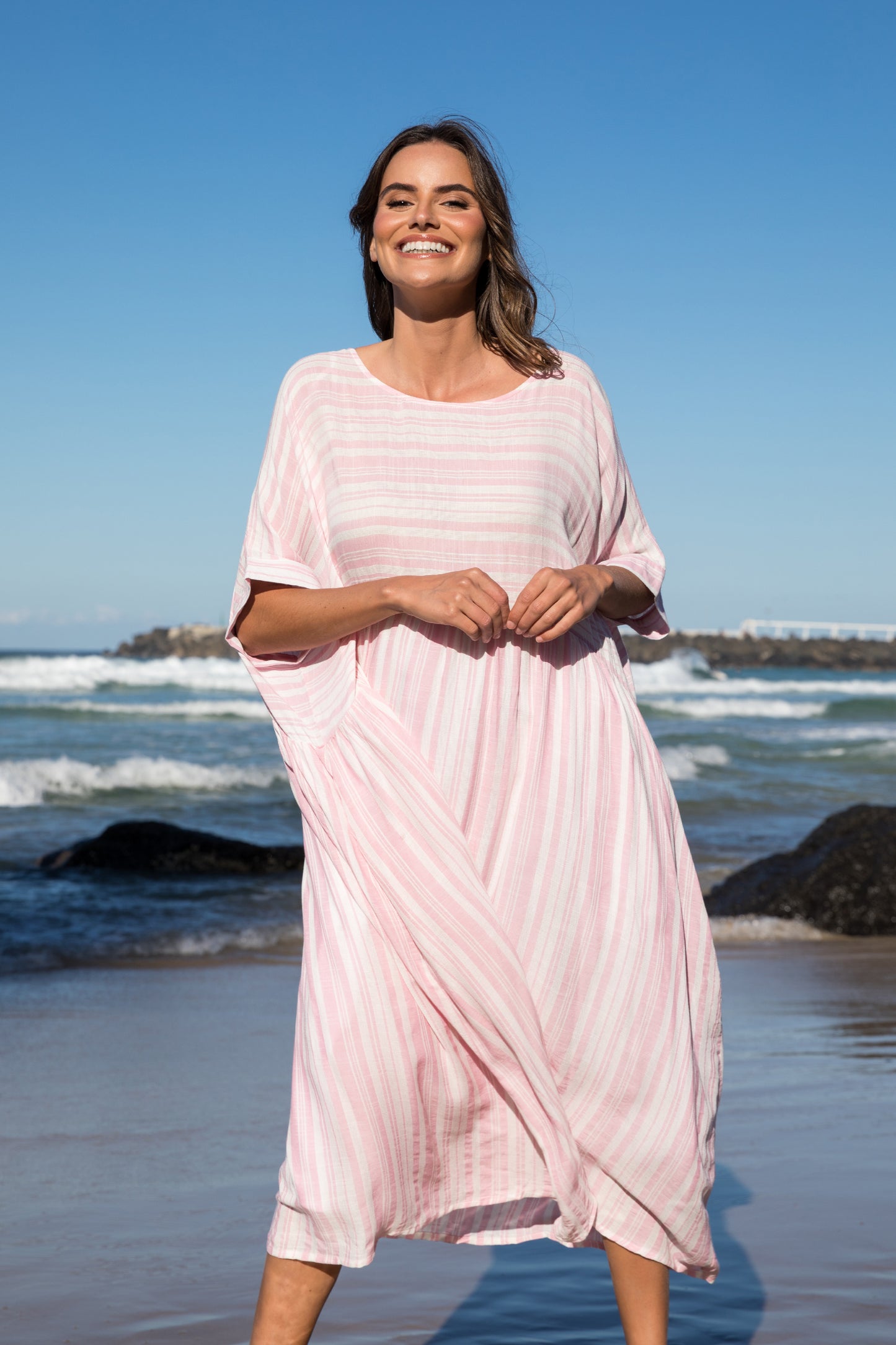 Beachy Dress in Light Pink Stripe