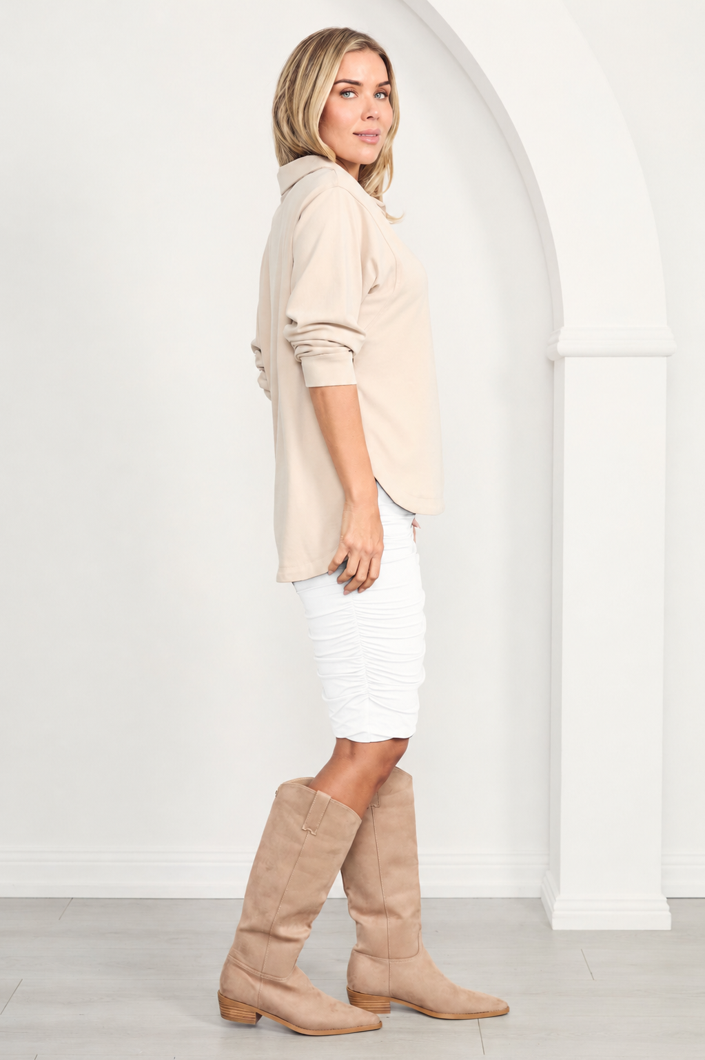 Ruche Shaping Bamboo Skirt | White | FINAL SALE