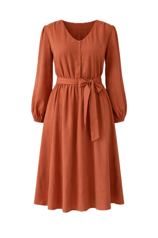 DAHLIA Lyocell Long Sleeve Midi Dress | Auburn | FINAL SALE