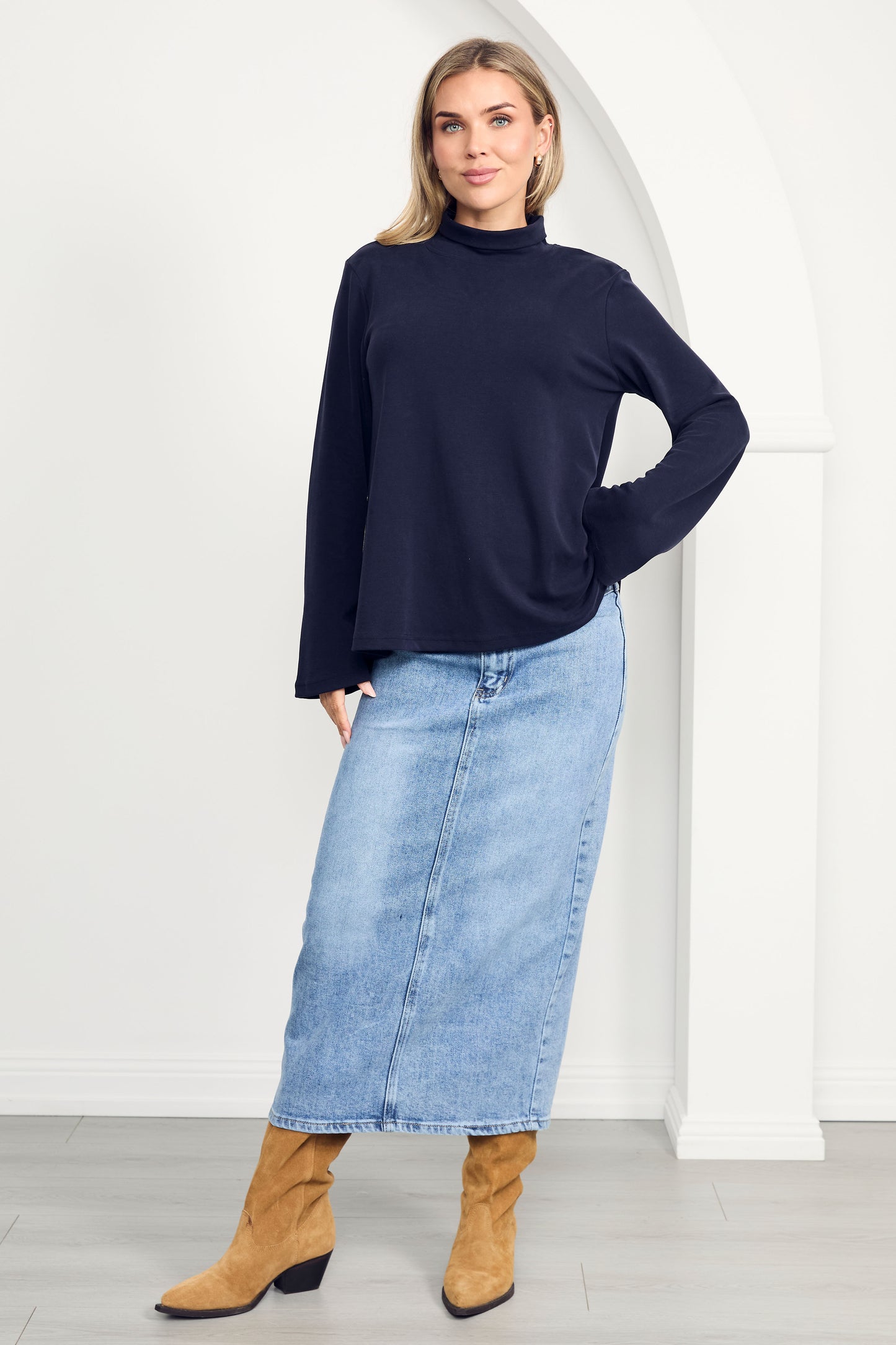 DAYA Rigid Denim Maxi Skirt | Light Wash | FINAL SALE