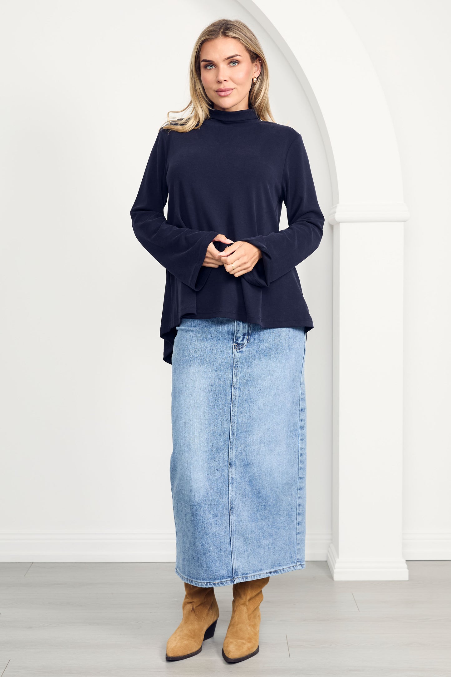 DAYA Rigid Denim Maxi Skirt | Light Wash | FINAL SALE