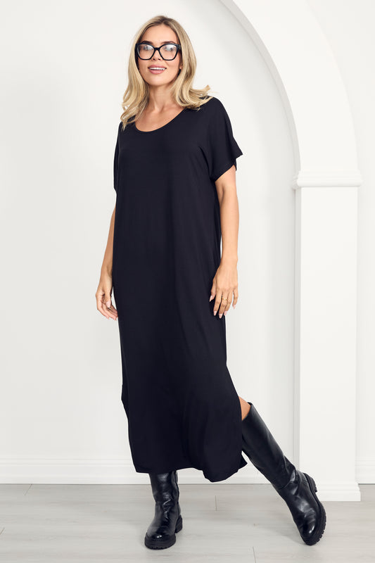 DESTINY Bamboo Short Sleeve Midi Dress | Black