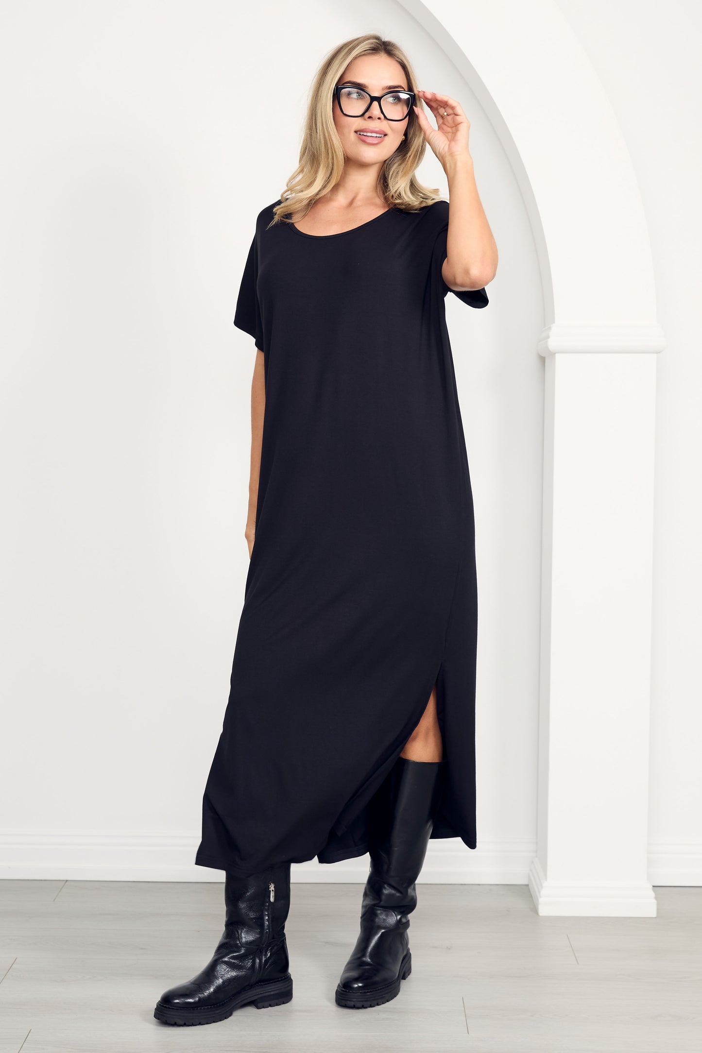 DESTINY Bamboo Short Sleeve Midi Dress | Black