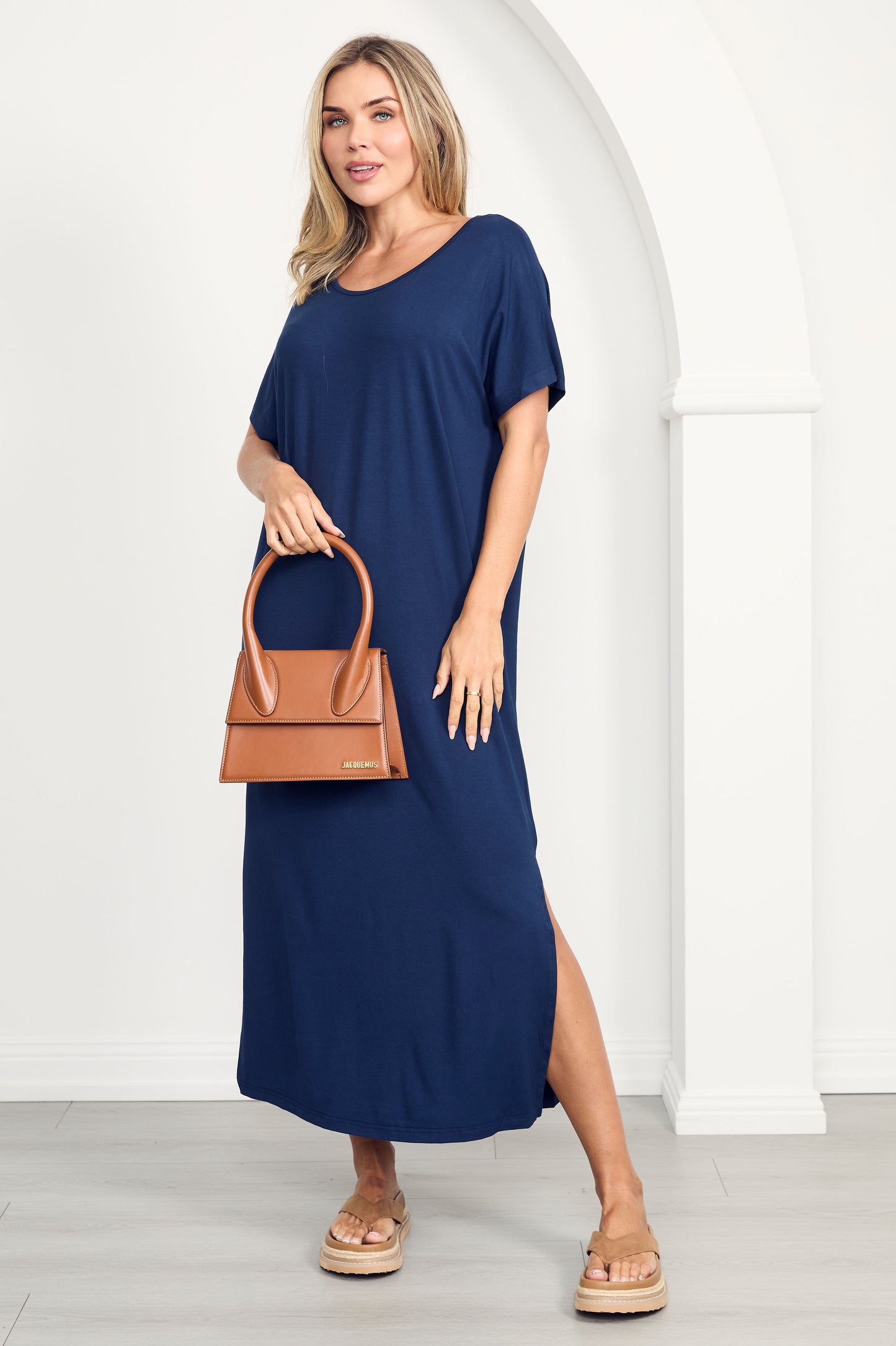 DESTINY Bamboo Short Sleeve Midi Dress | Navy