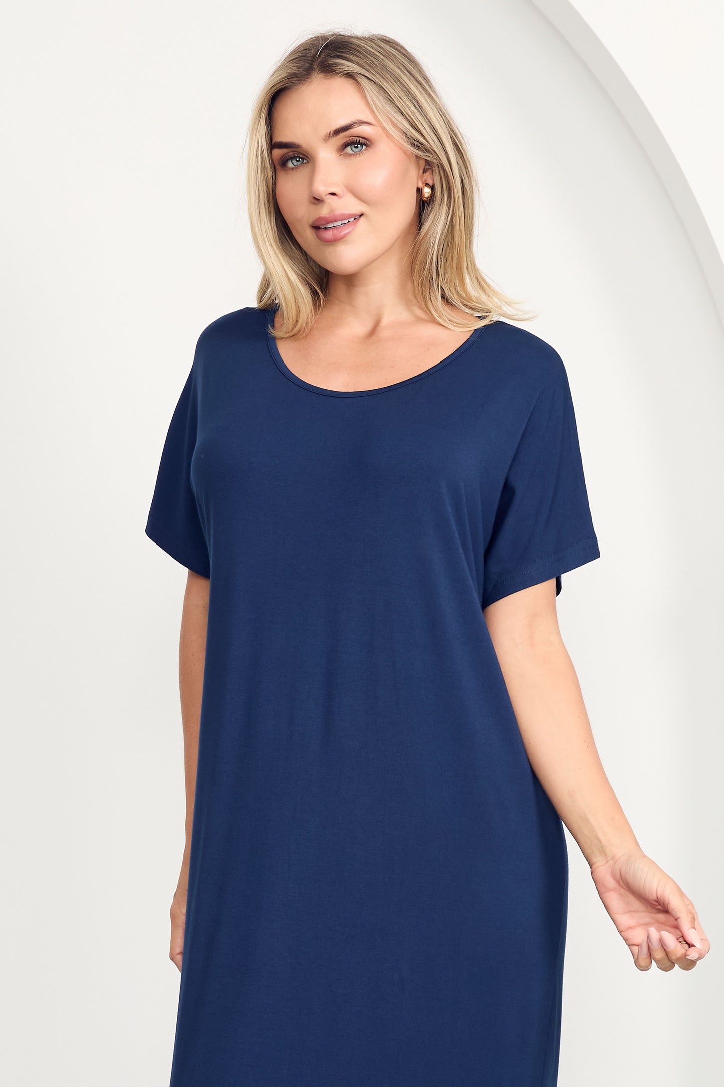 DESTINY Bamboo Short Sleeve Midi Dress | Navy