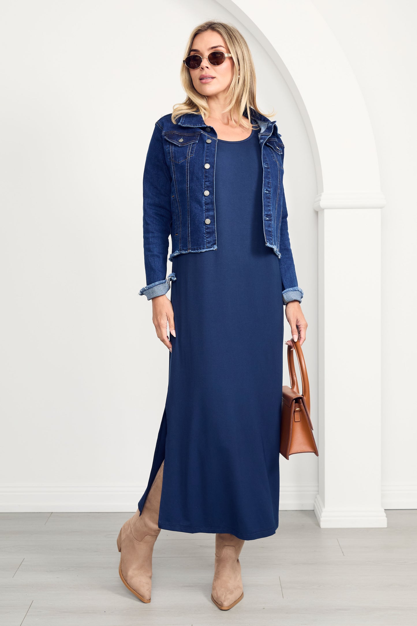 DESTINY Bamboo Short Sleeve Midi Dress | Navy