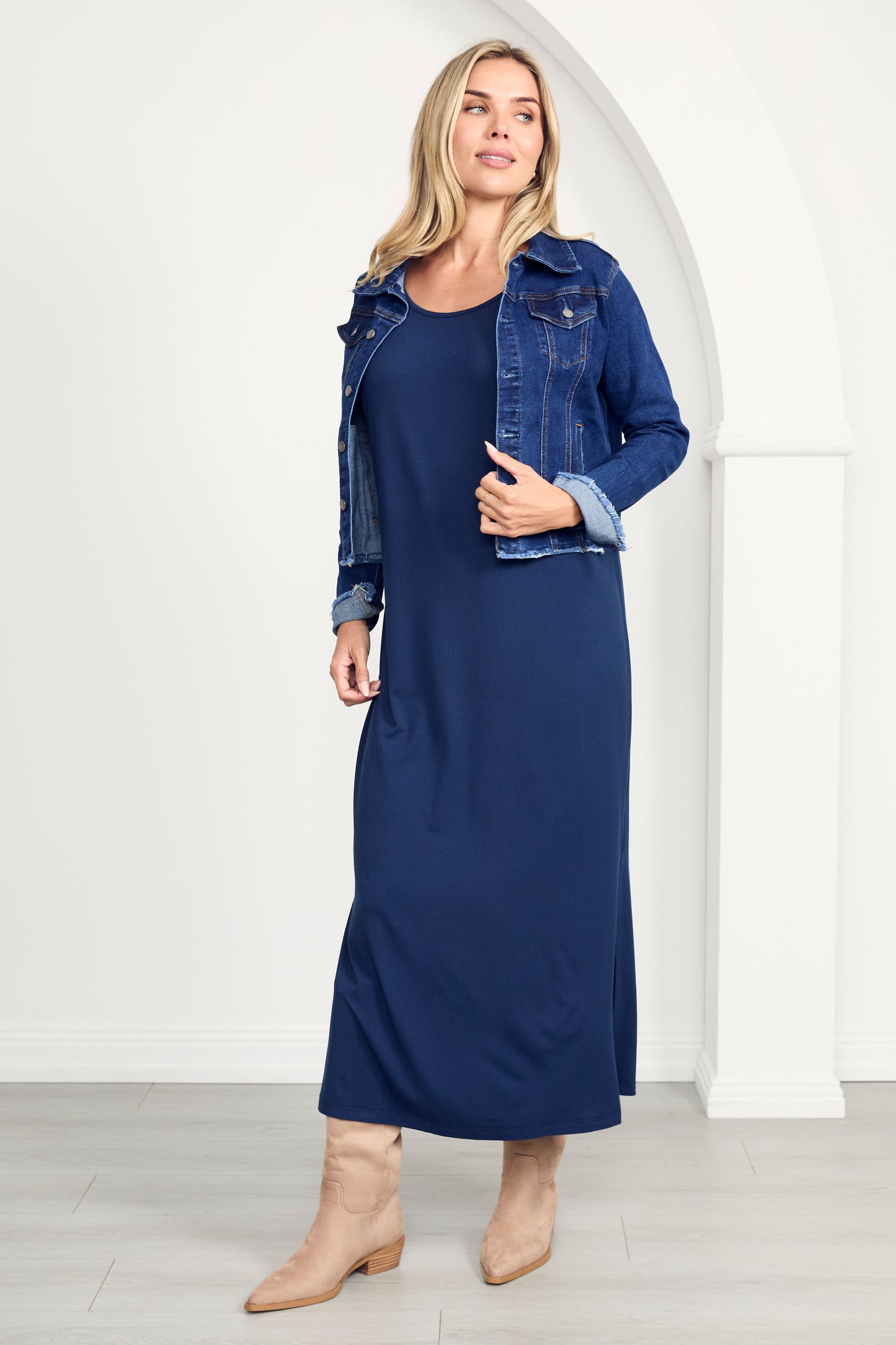 DESTINY Bamboo Short Sleeve Midi Dress | Navy