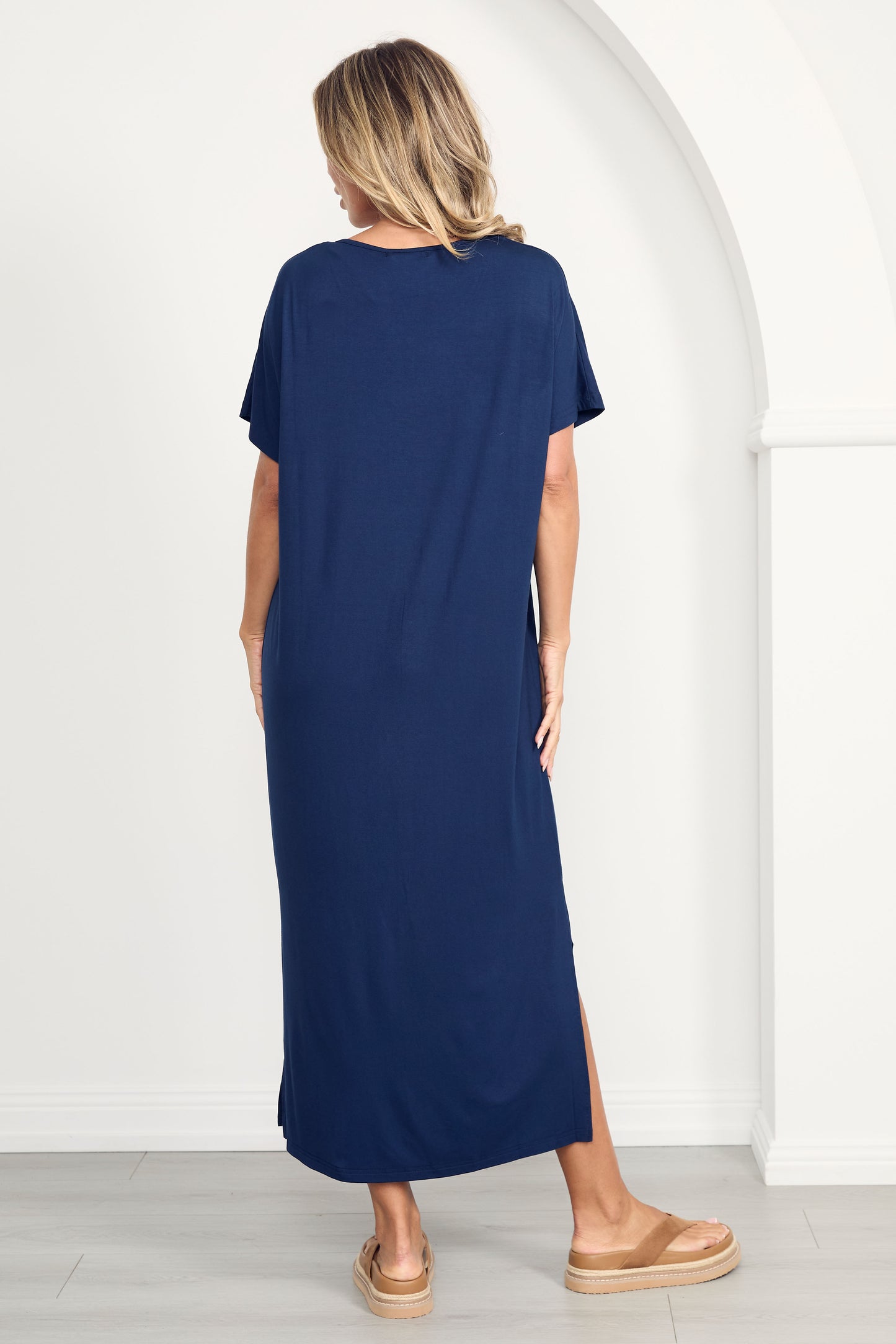 DESTINY Bamboo Short Sleeve Midi Dress | Navy