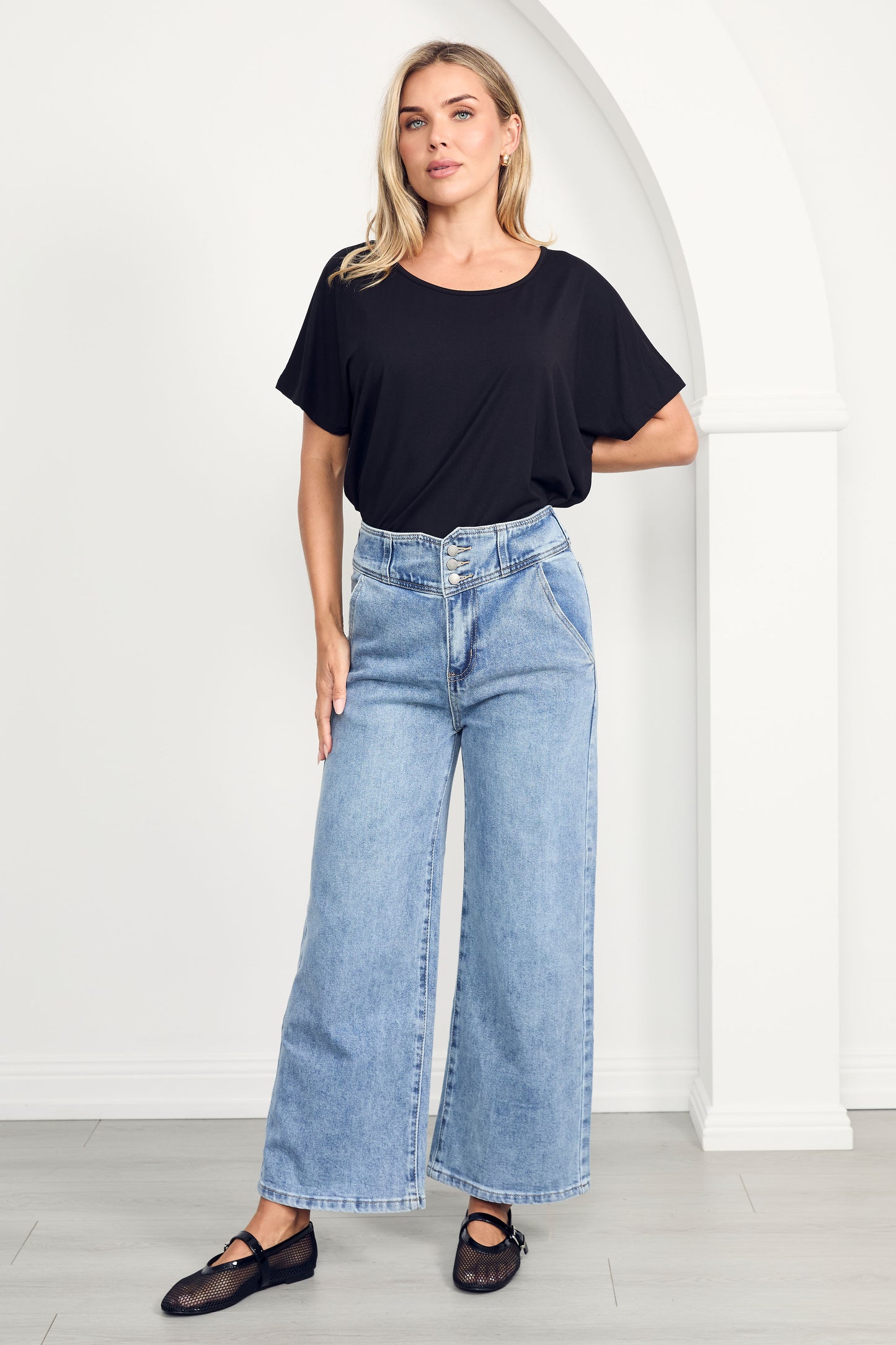 DESTINY Bamboo Short Sleeve Classic Length Top | Black