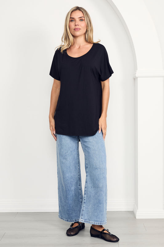 DESTINY Bamboo Short Sleeve Classic Length Top | Black