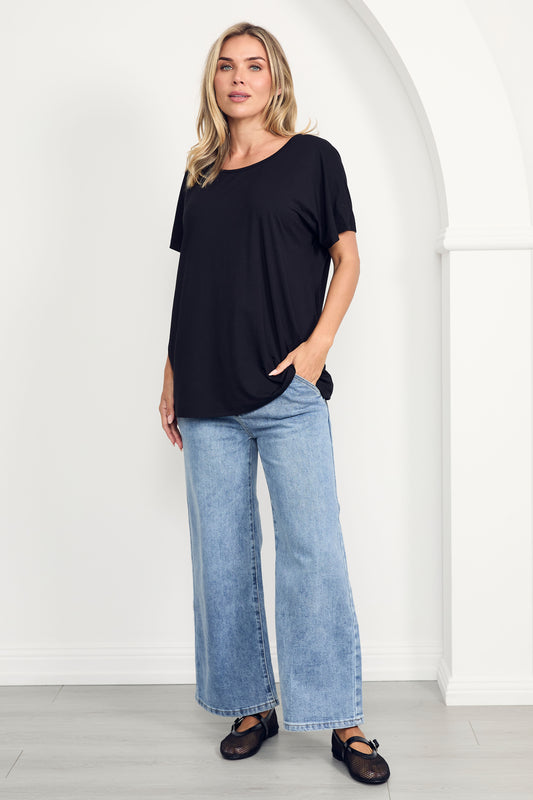 DESTINY Bamboo Short Sleeve Classic Length Top | Black