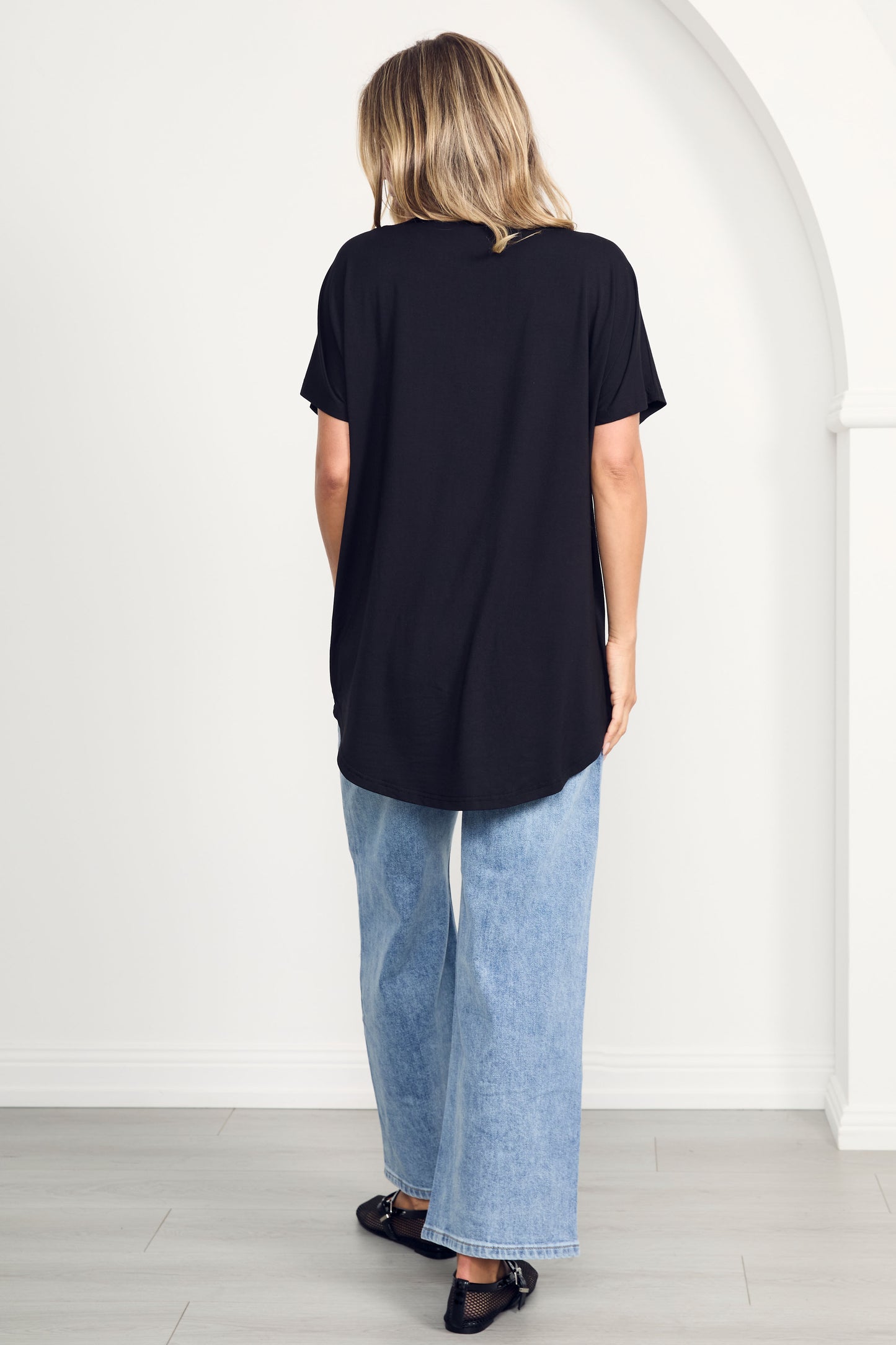 DESTINY Bamboo Short Sleeve Classic Length Top | Black