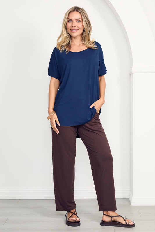 DESTINY Bamboo Short Sleeve Classic Length Top | Navy