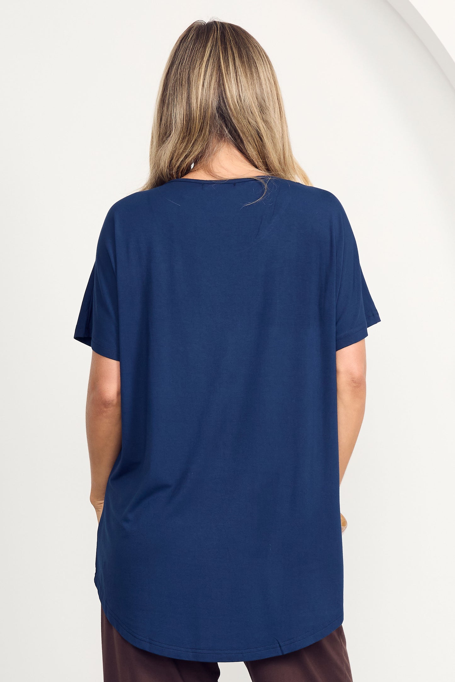 DESTINY Bamboo Short Sleeve Classic Length Top | Navy