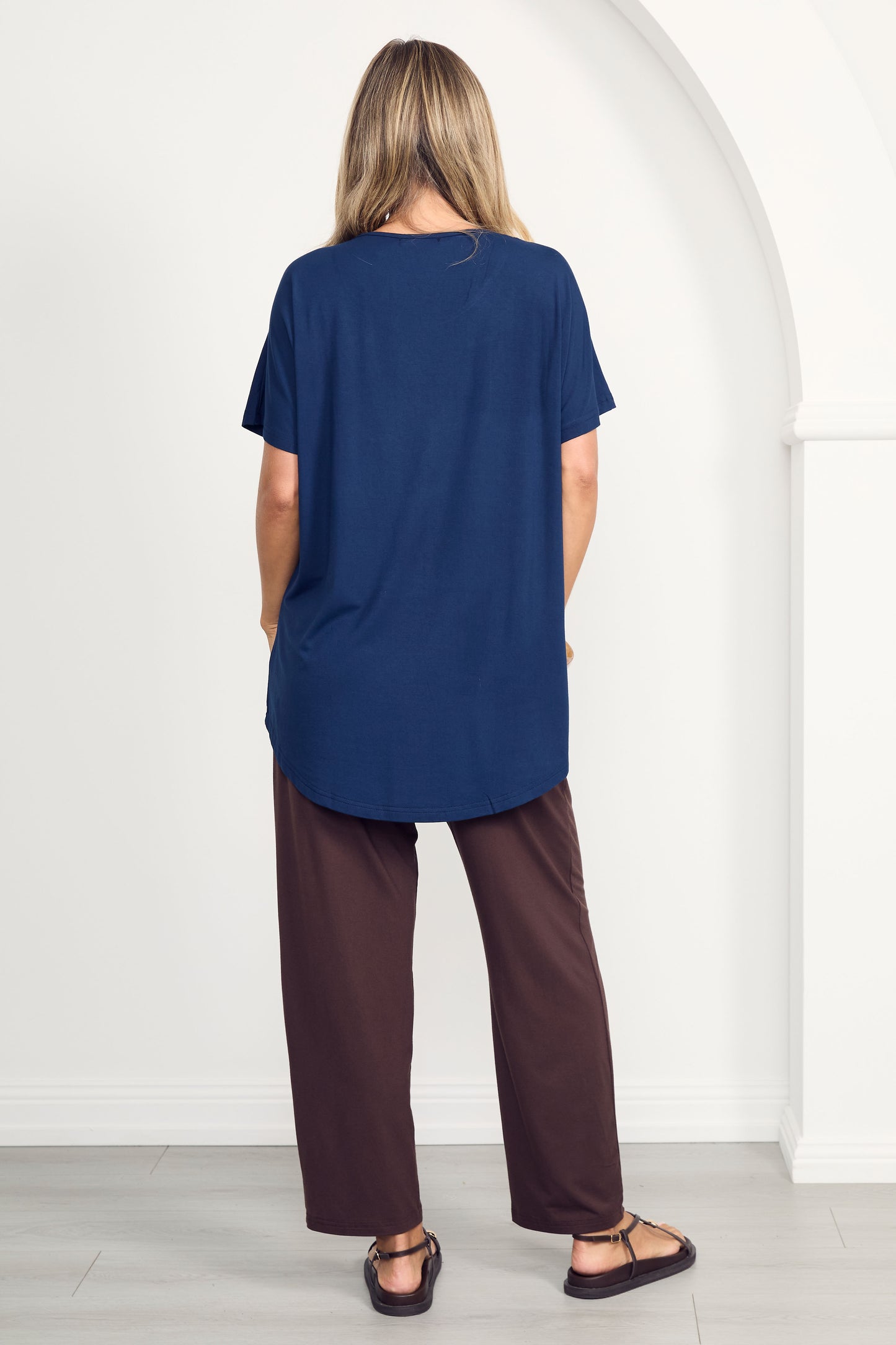 DESTINY Bamboo Short Sleeve Classic Length Top | Navy