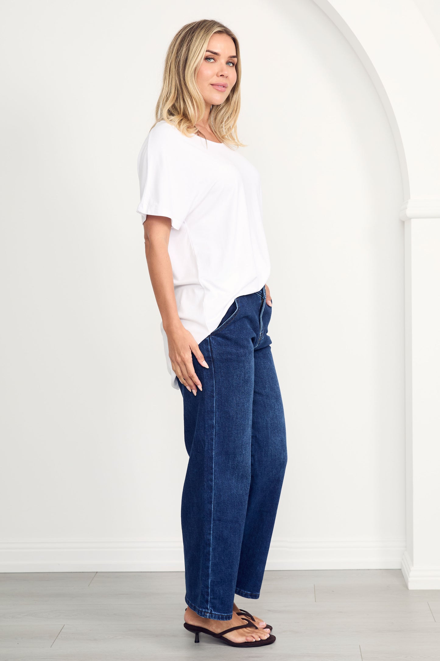 DESTINY Bamboo Short Sleeve Classic Length Top | White