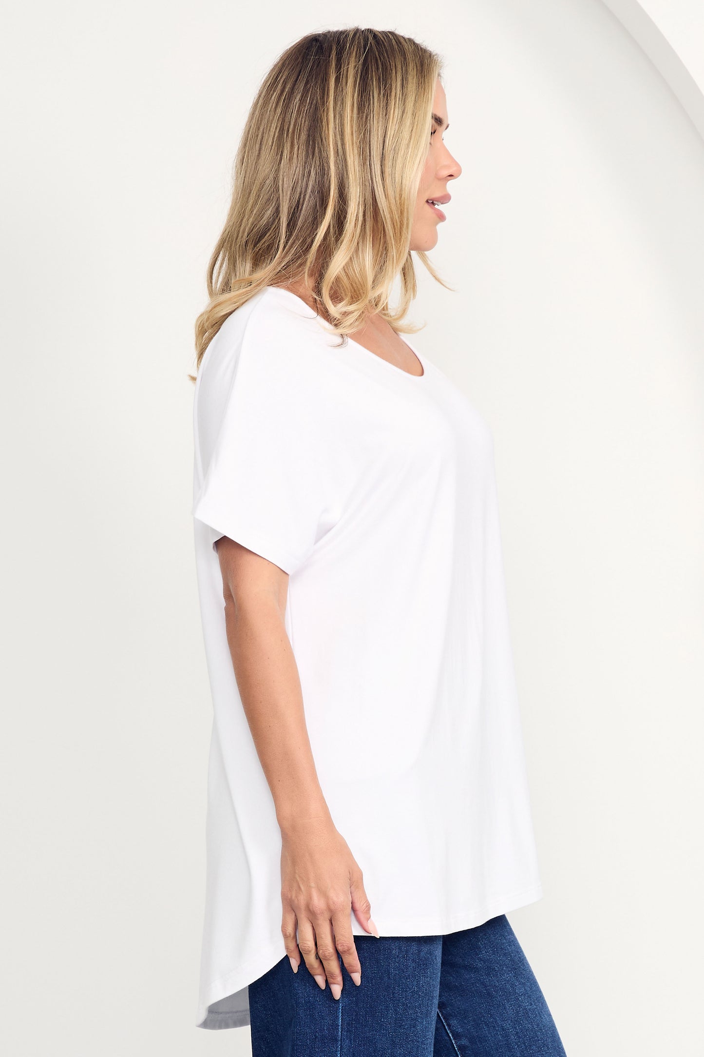 DESTINY Bamboo Short Sleeve Classic Length Top | White