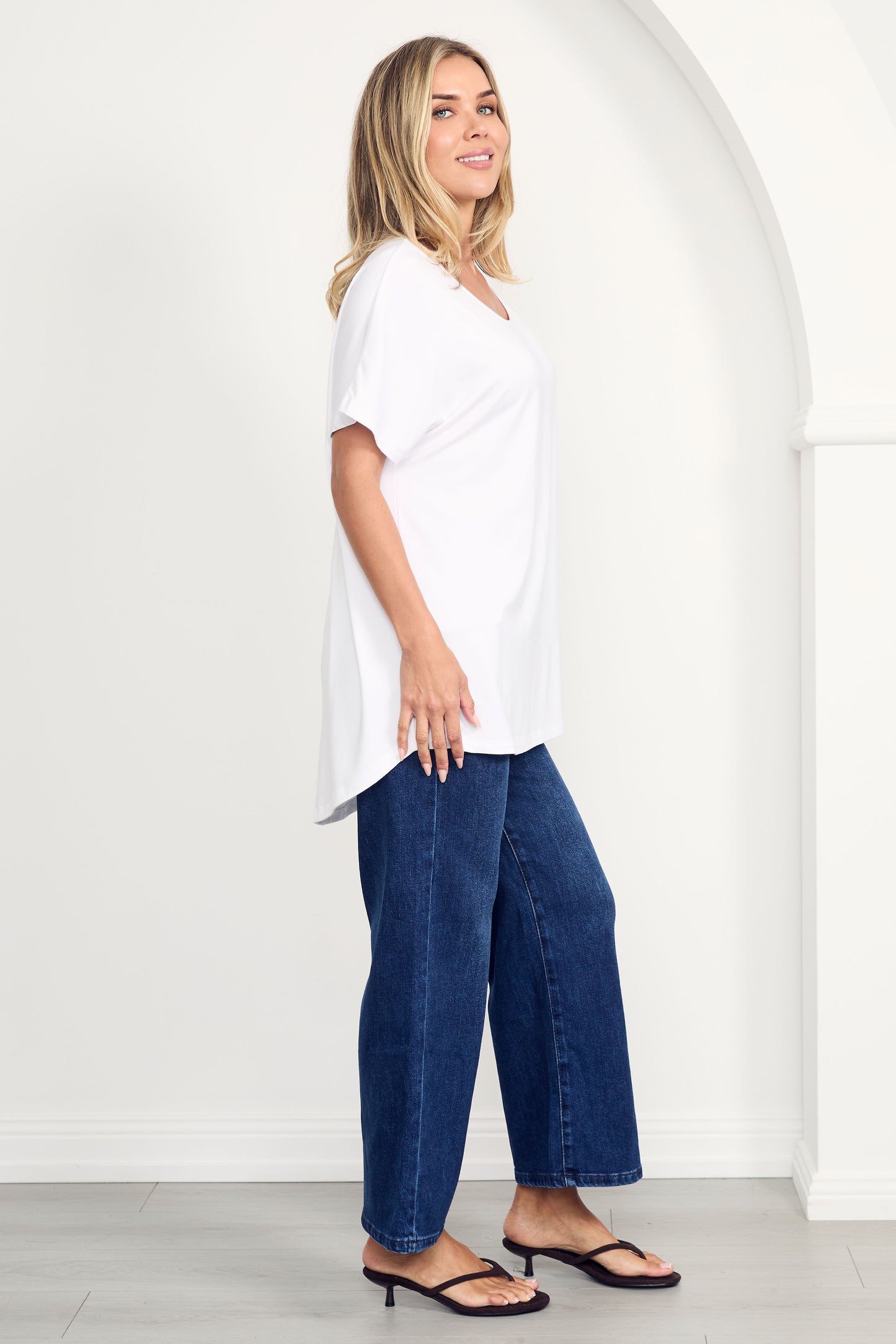 DESTINY Bamboo Short Sleeve Classic Length Top | White