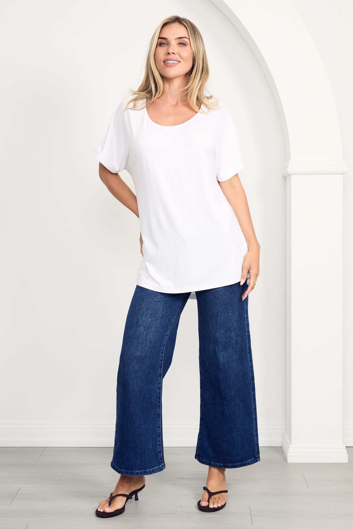 DESTINY Bamboo Short Sleeve Classic Length Top | White