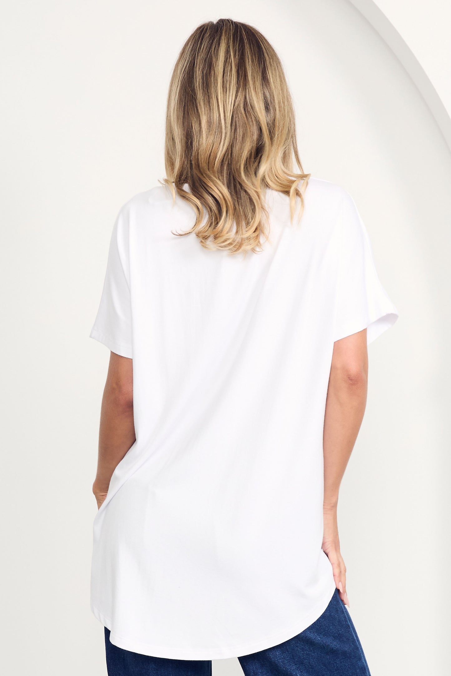 DESTINY Bamboo Short Sleeve Classic Length Top | White