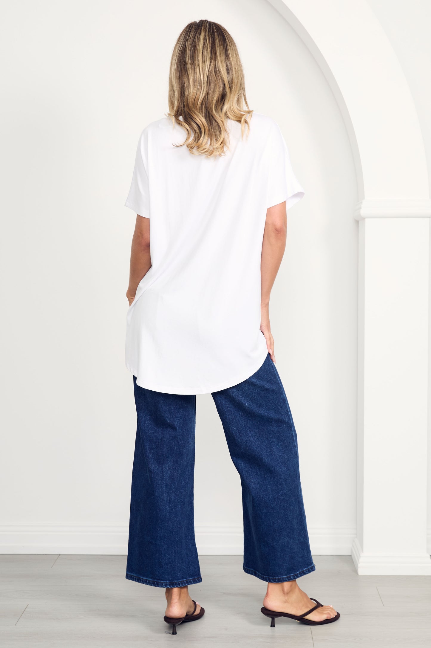 DESTINY Bamboo Short Sleeve Classic Length Top | White