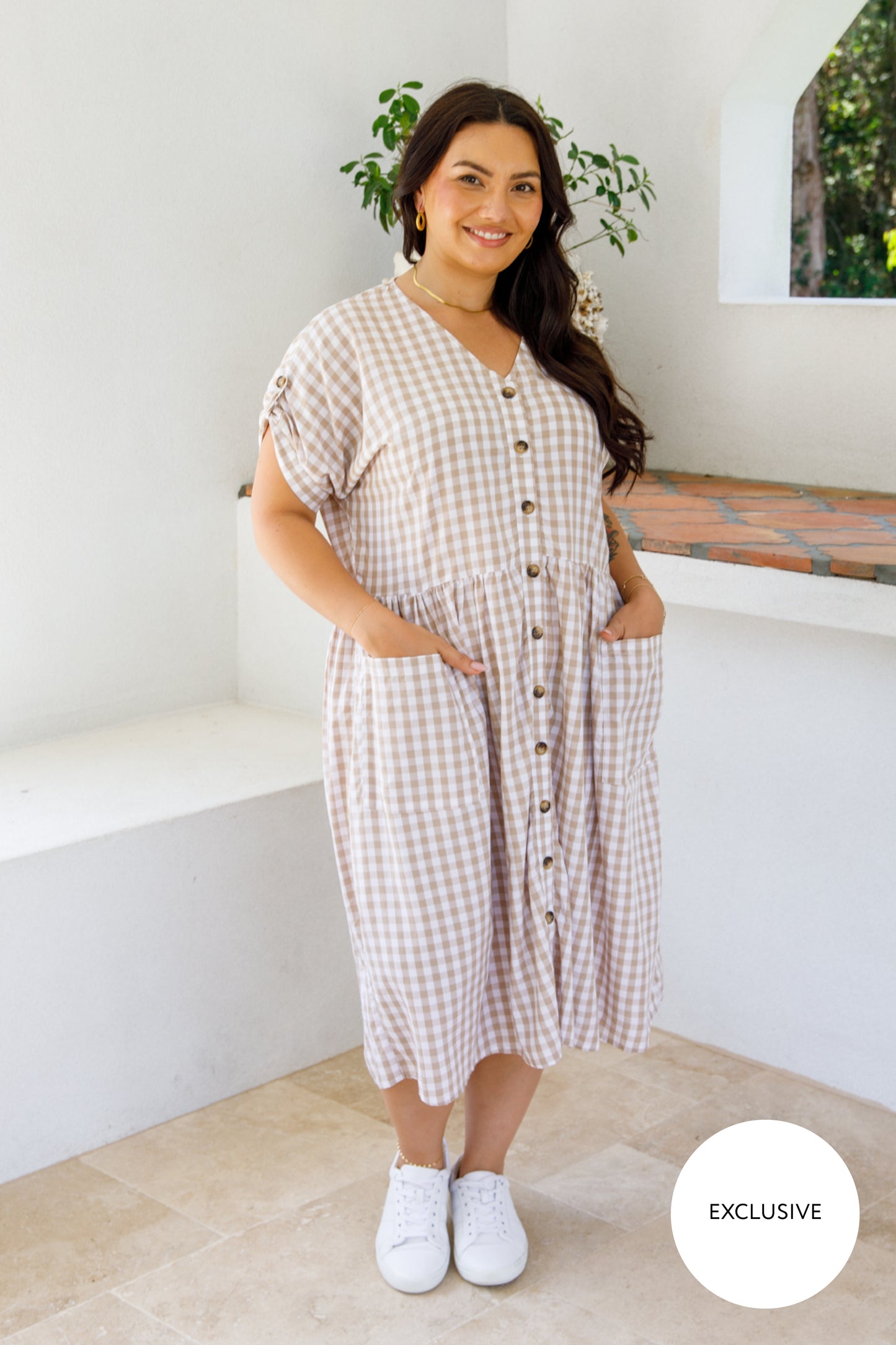 Dazzle Dress | Beige Gingham