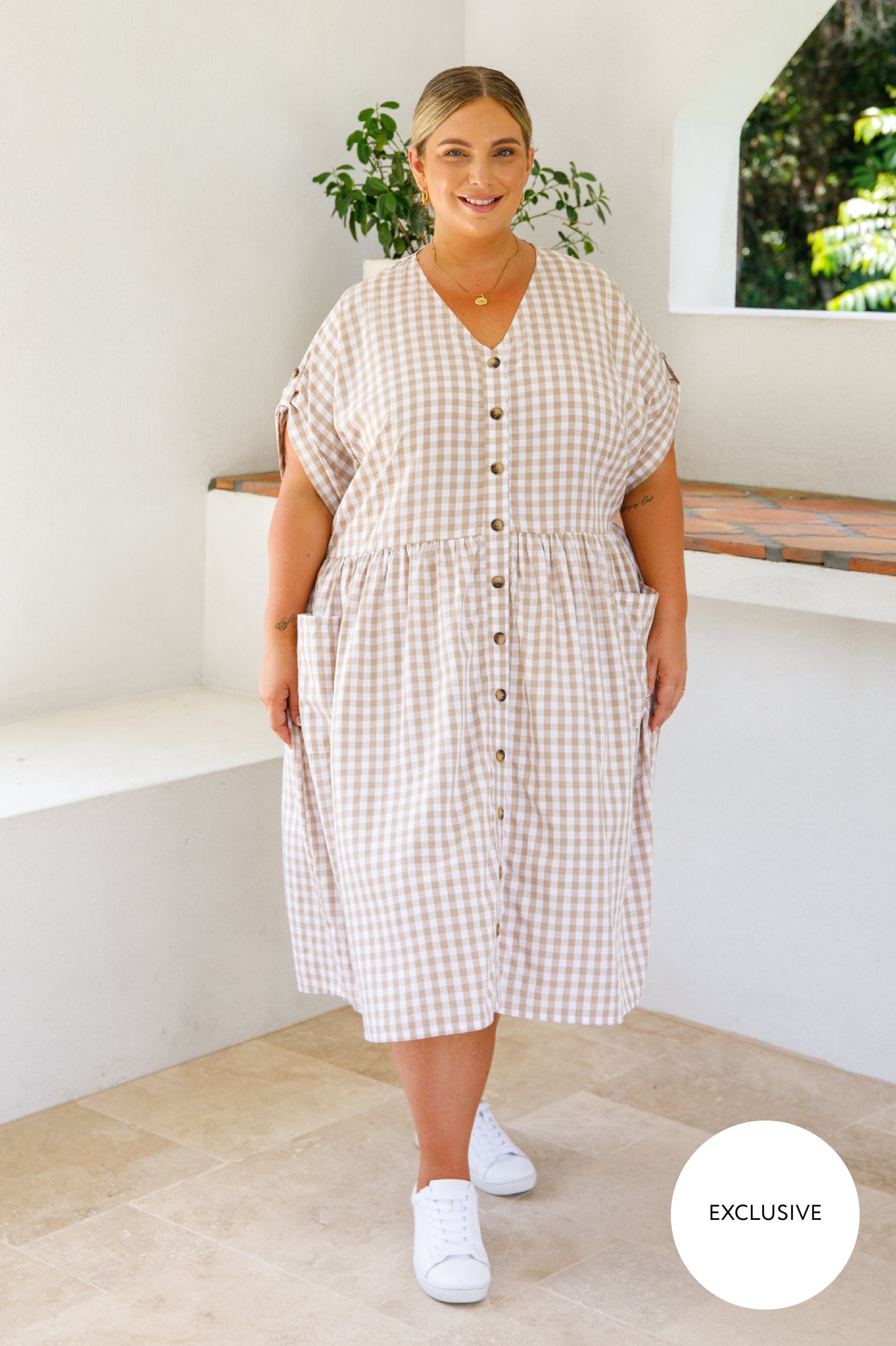 Dazzle Dress | Beige Gingham