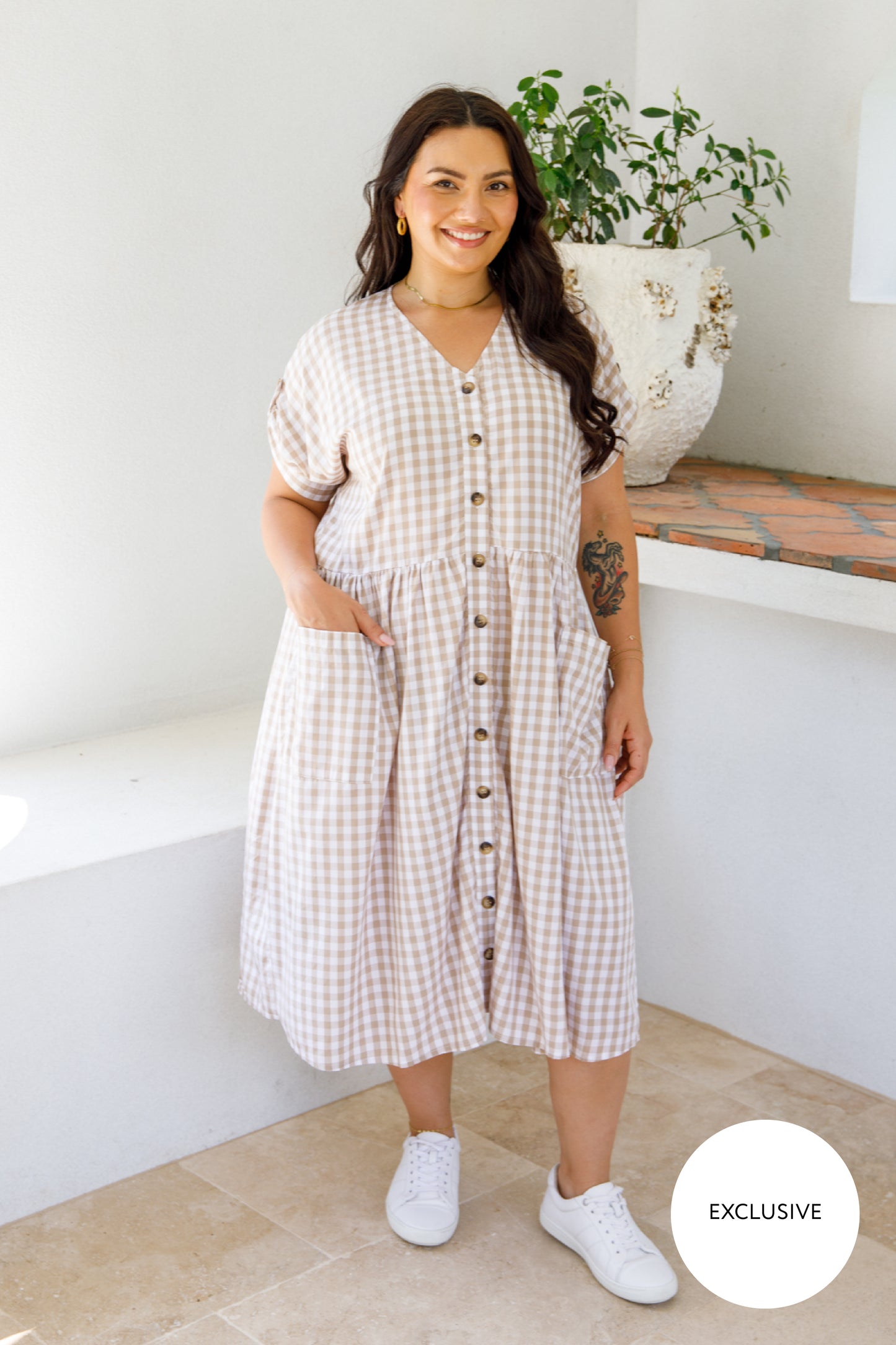 Dazzle Dress | Beige Gingham