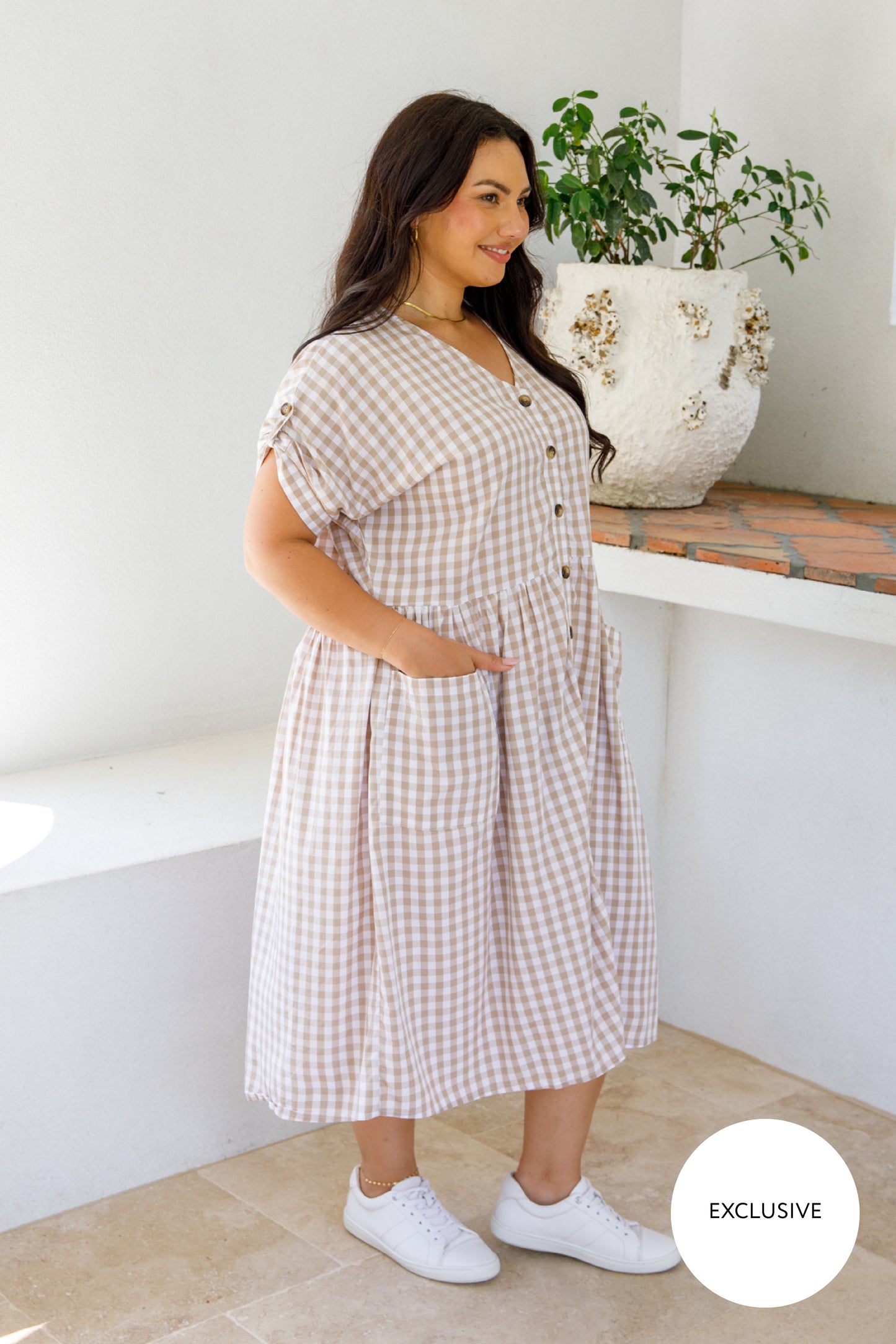 Dazzle Dress | Beige Gingham