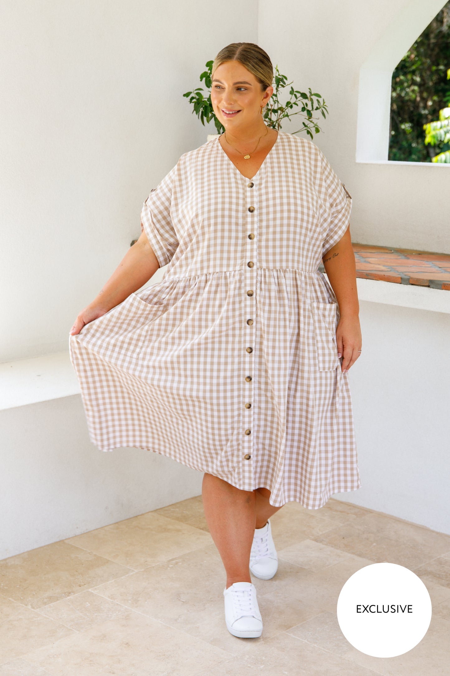 Dazzle Dress | Beige Gingham