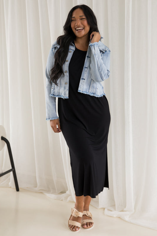 FRAY Denim Long Sleeve Cropped Jacket | Light Blue