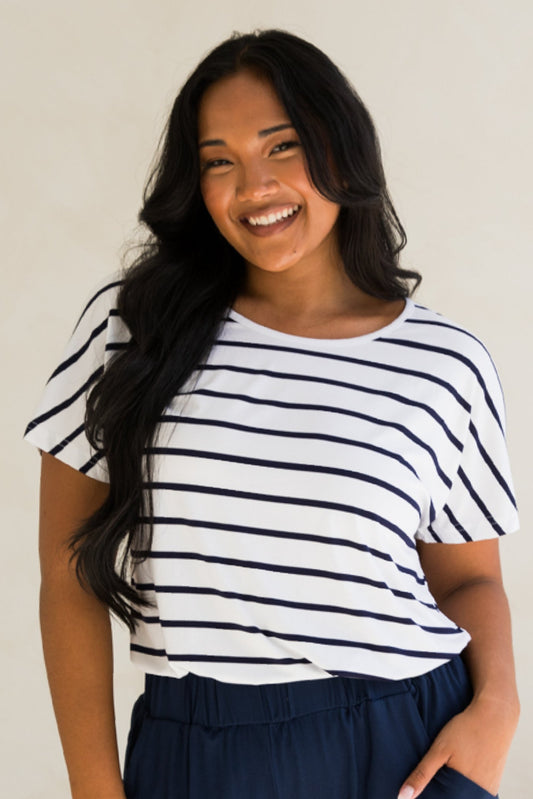 Destiny Bamboo Top | White/Navy Stripe