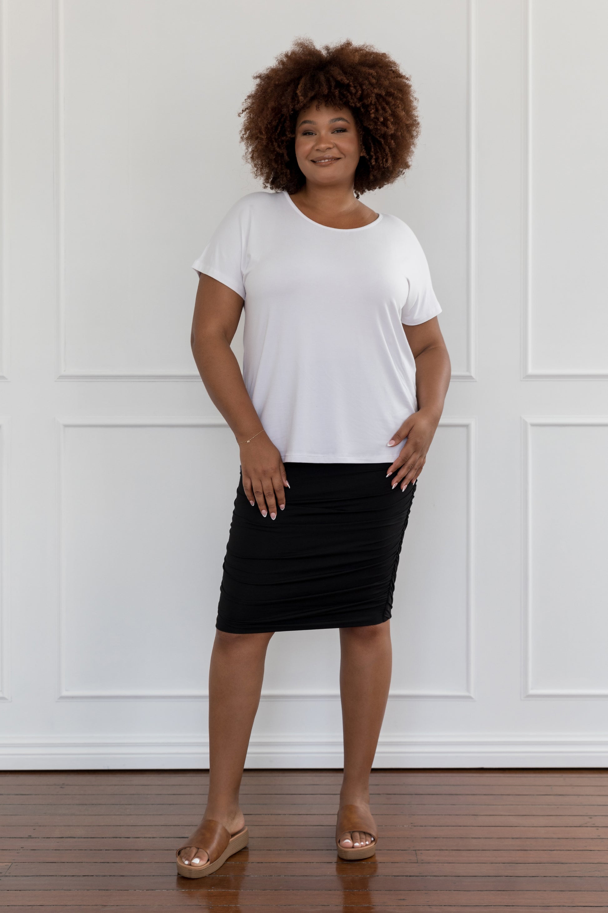 Plus-Sized Black Skirts| PQ Collection | Ruche Skirt