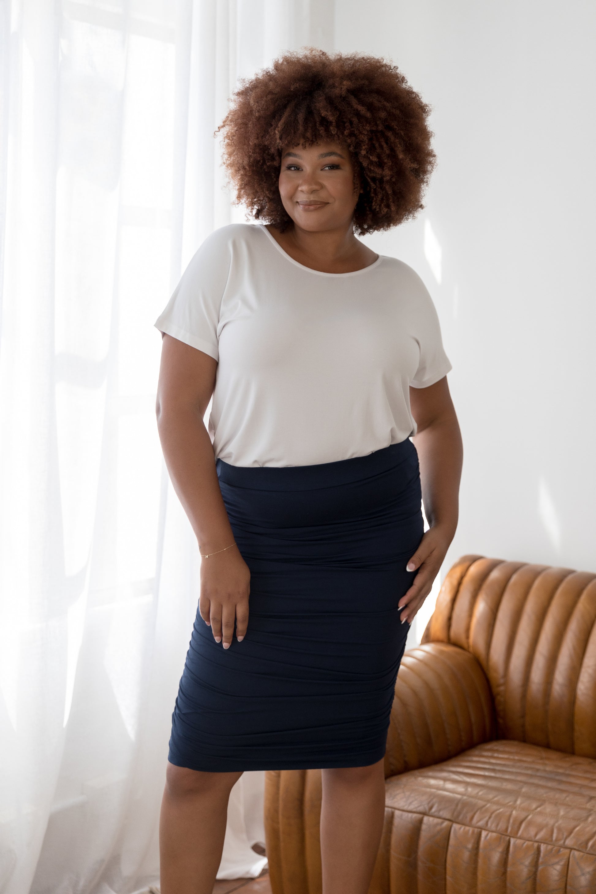 Plus-Sized Navy Skirts | PQ Collection | Ruche Skirt