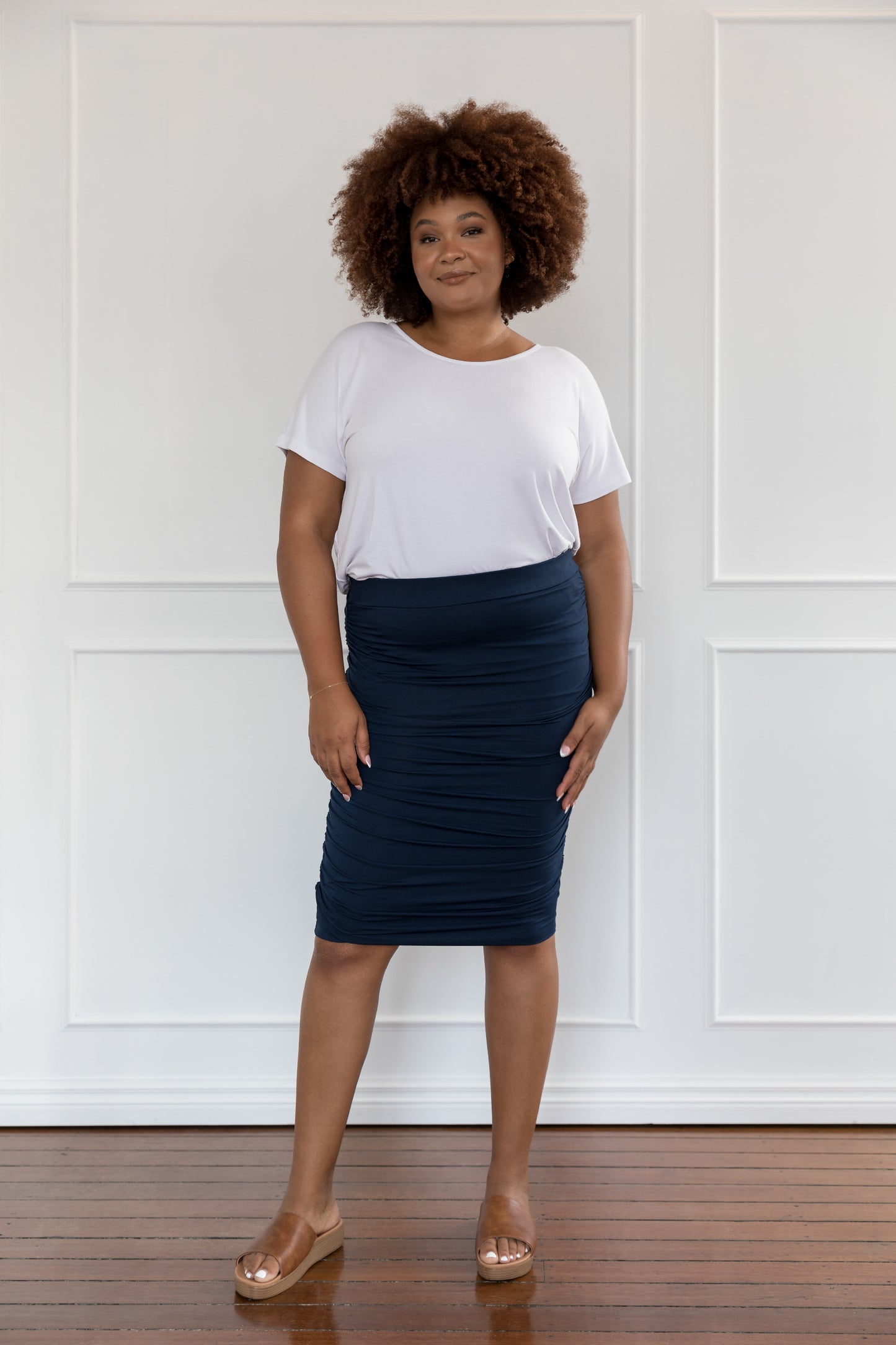 Plus-Sized Navy Skirts | PQ Collection | Ruche Skirt