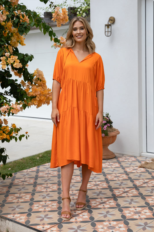 Plus-Sized Orange Dresses | PQ Collection | Roamer Midi Dress Scarlett